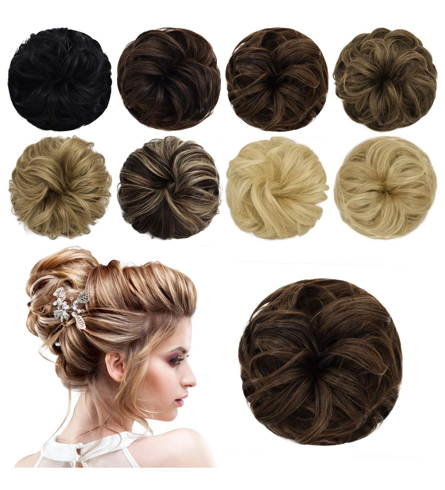Yamel Messy Bun Scrunchie Human Hair Tousled Updo Hair Pieces - Brown Chignon, Wavy Curly Ponytail Extension for Women - Buy Online on GoSupps.com