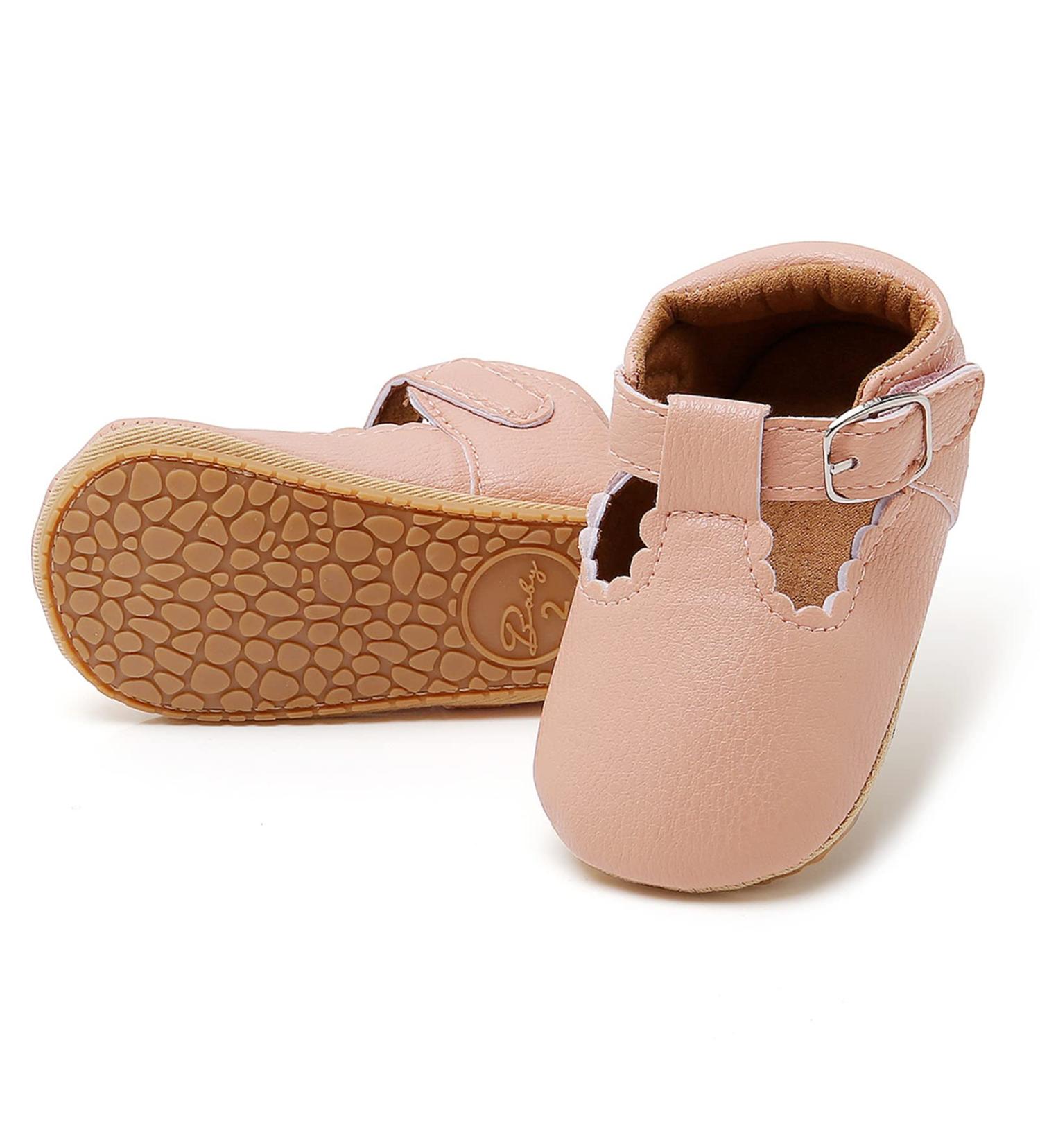 RVROVIC Baby Girl Moccasins Princess Mary Jane Flat Shoes | Soft Sole Crib Shoes for Toddlers 0-6 Months | Premium Lightweight Design | A1 Pink - Buy Online on GoSupps.com