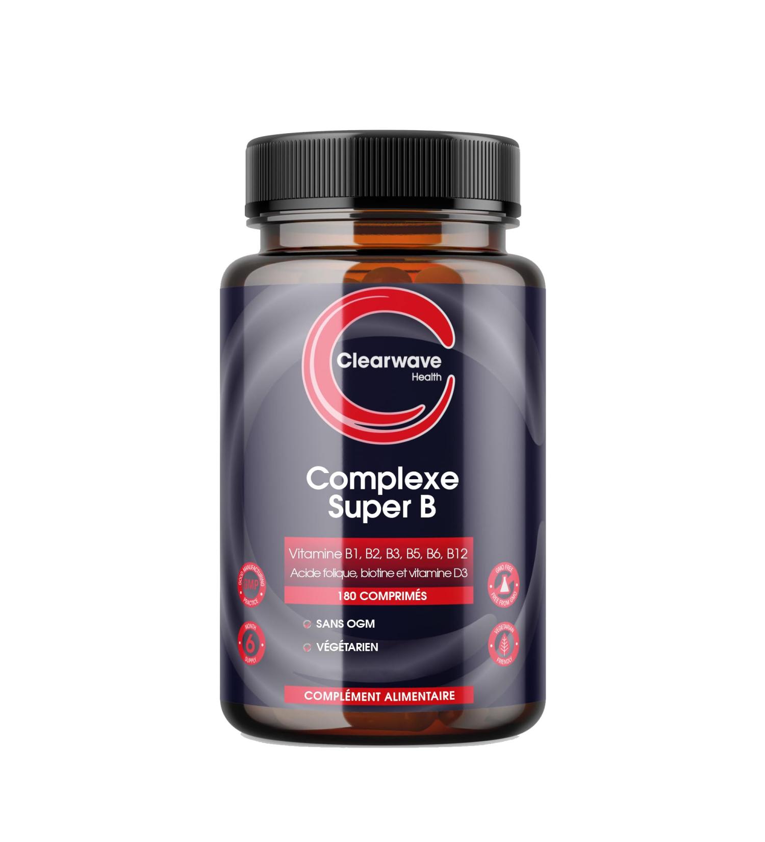 Super powerful B vitamin complex - 8 B vitamins: B1 B2 B3 B5 B6 B12 Biotin Folic acid and Vitamin D3-6 months supply - Clearwave Health - Buy Online on GoSupps.com