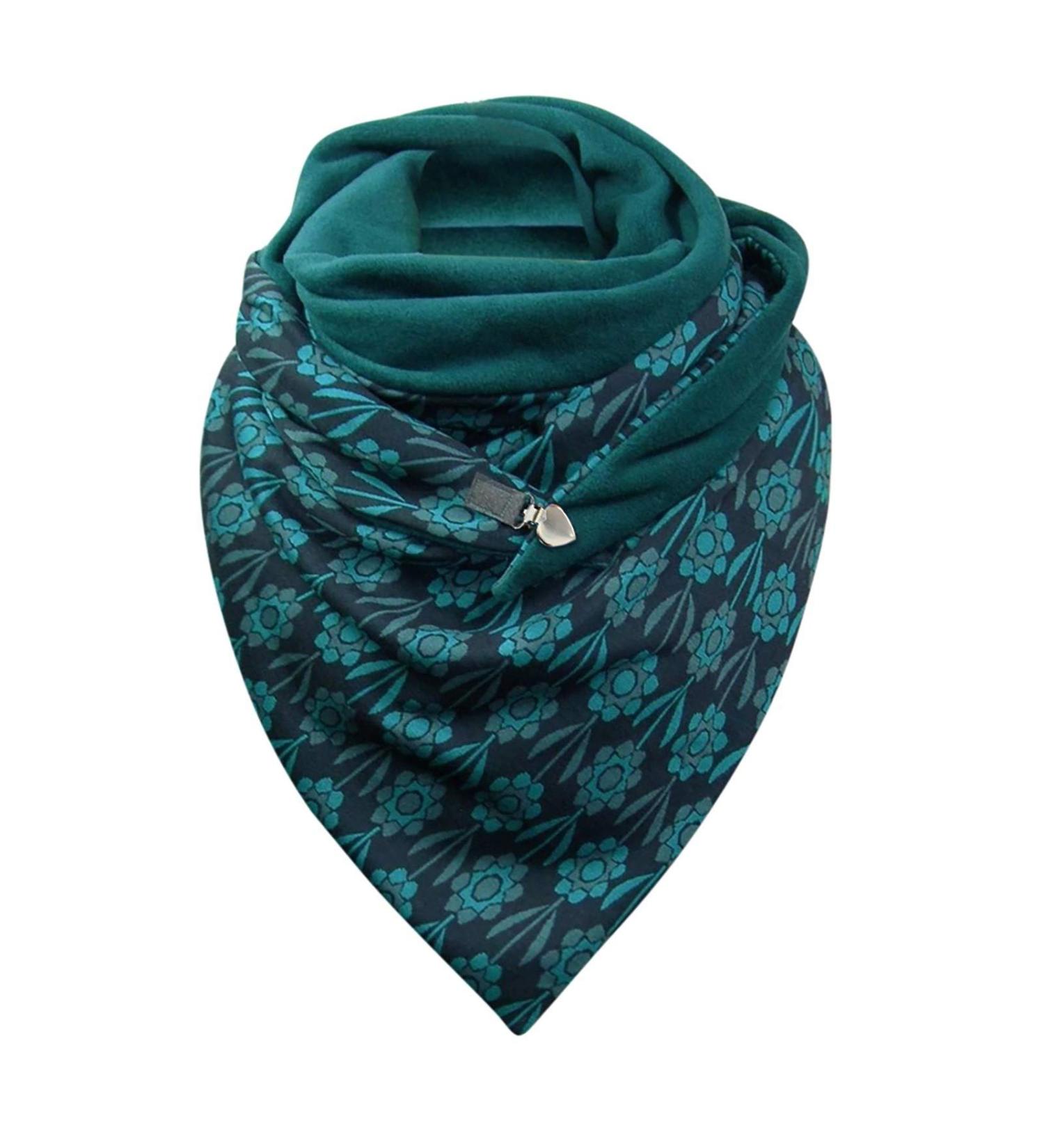 Hanxiulin women scarves warm triangular scarf Elegant Print triangular cloth Long scarf flowers lid bib triangular scarf unit size green