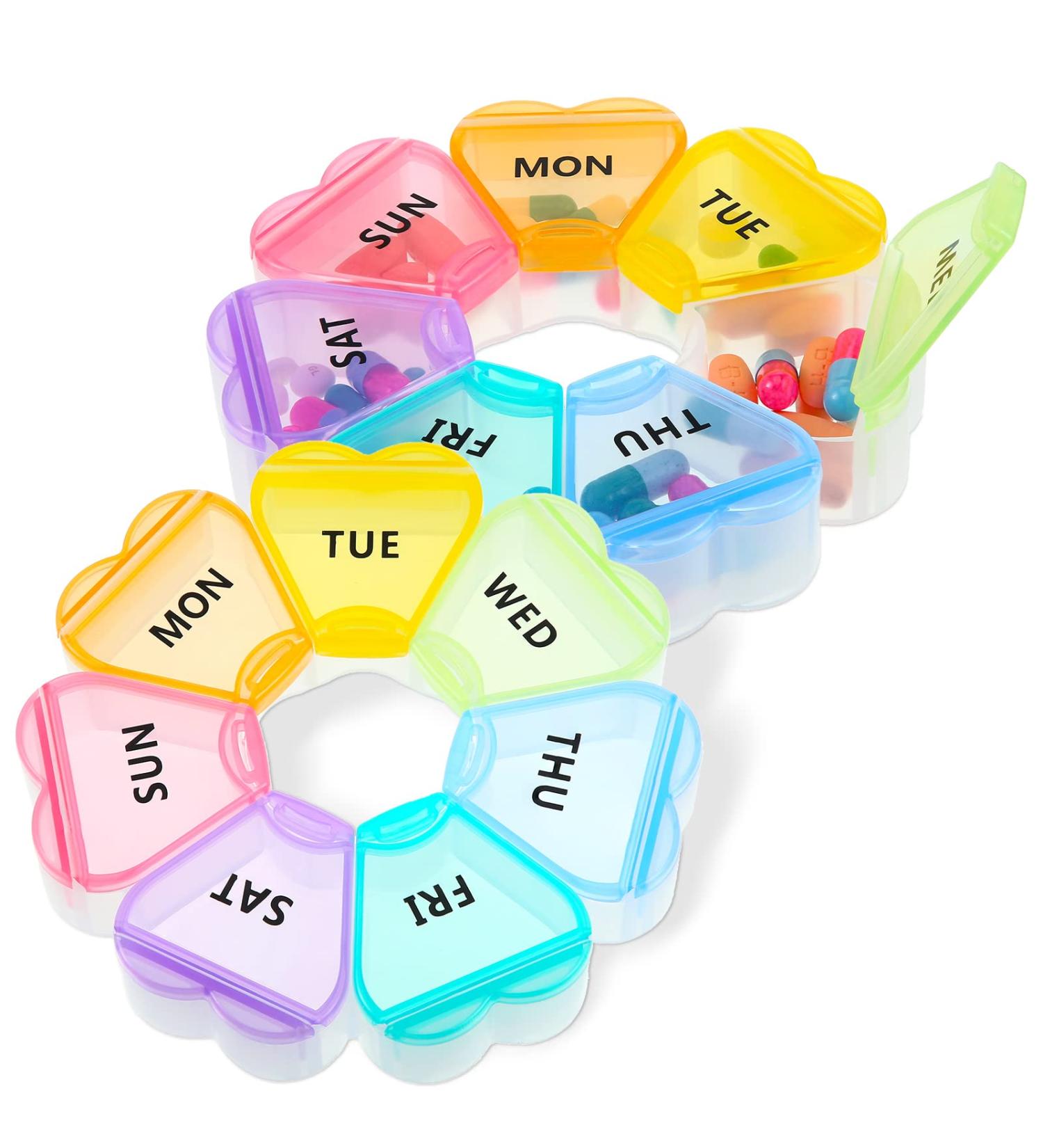 2 Pack Travel Weekly Pill Organizer - Portable 7 Day Pill Box - Cute Flower Design - Medicine Containers for Daily Use - Multi Colored Pill Dispenser - Buy Online on GoSupps.com