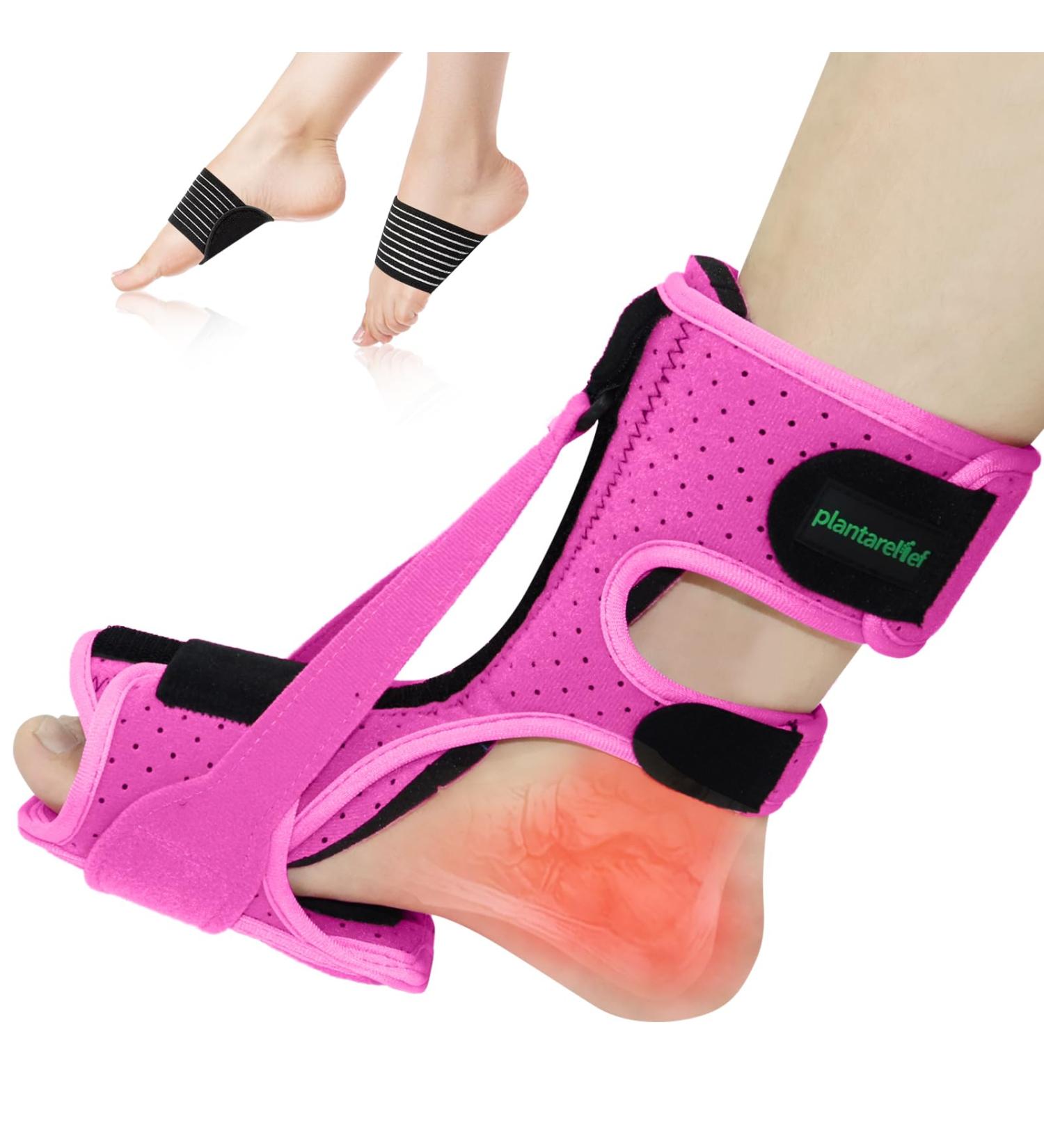 Plantar Fasciitis Night Splint | Heel Pain Relief for Men & Women | Arch Support Brace for Achilles Tendonitis & Foot Drop - Pink - Buy Online on GoSupps.com