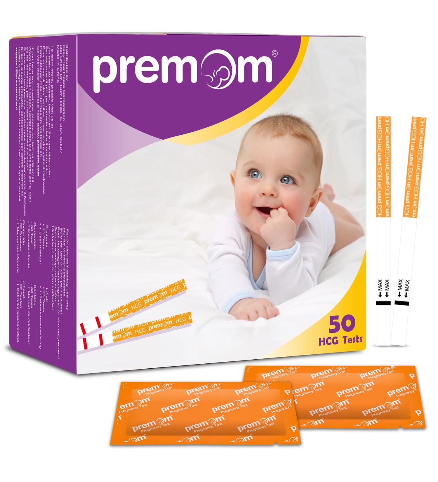 Premom 50 x Early Pregnancy Test Strips - Ultra Sensitive 10 mIU/ml Accuracy | Reliable Early Detection (50 Tests) - Buy Online on GoSupps.com
