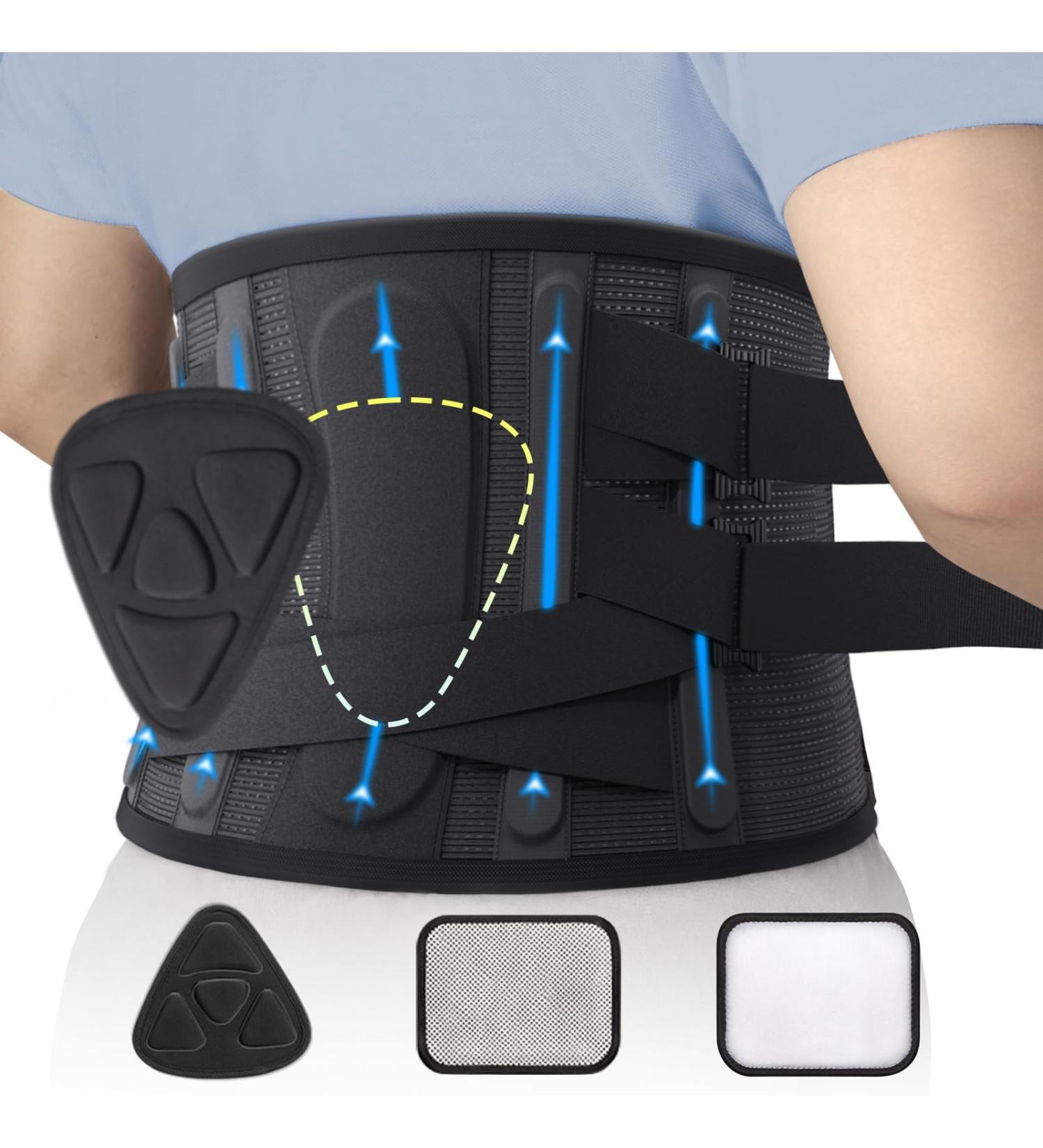 ZEAMO Back Bandage for Men & Women - Pain Relief Lower Back Belt with 5 Struts & 3 Types of Heated Pads - Ideal for Herniated Disc (Medium) - Buy Online on GoSupps.com