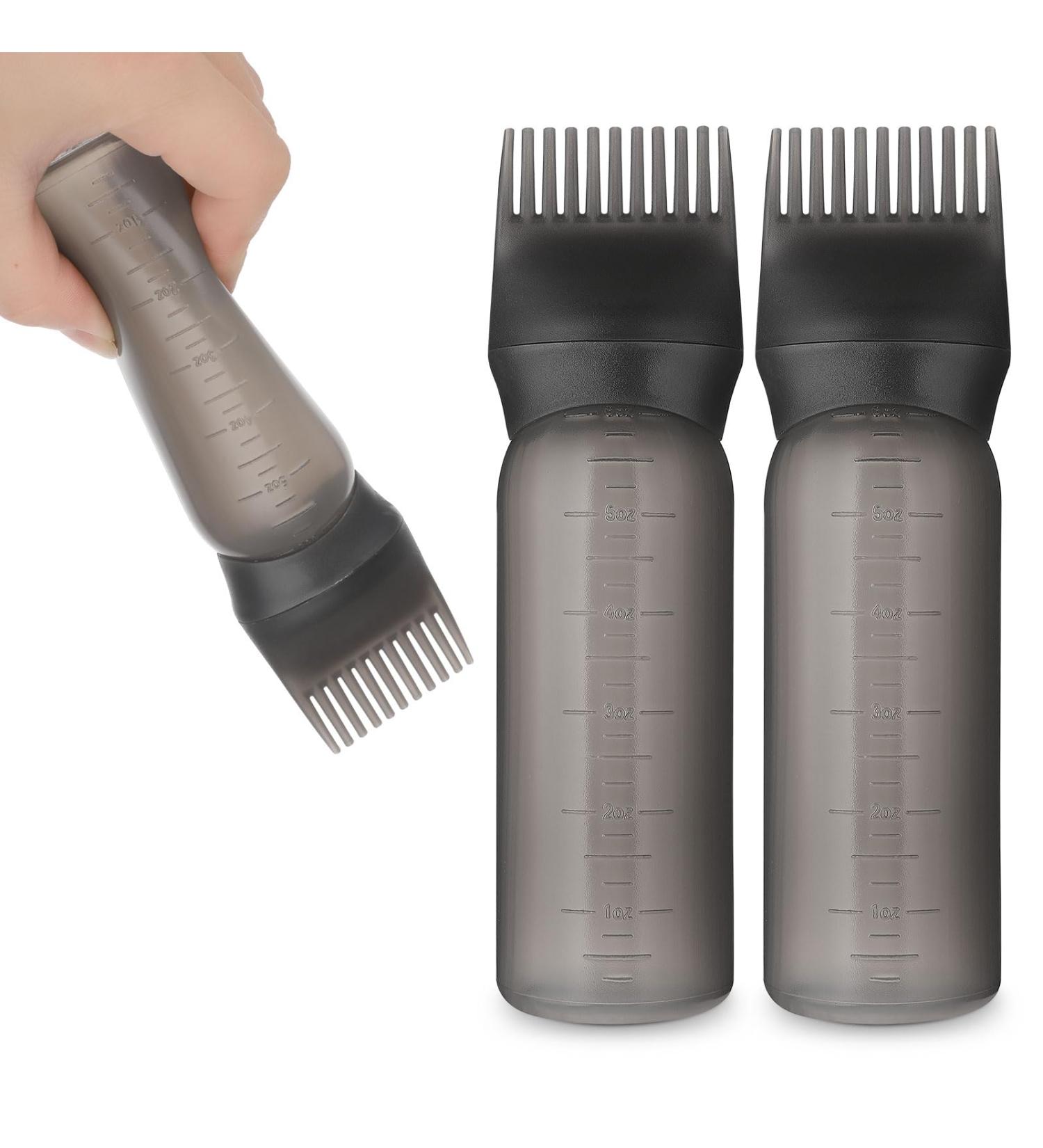 WLLHYF 2 Pack Root Comb Applicator Bottle 6 Ounce Hair Dye Bottle Brush Hair Oil Squeeze Bottles Plastic Hair Root Comb Color Applicator with Graduated Scale (Black) - Buy Online on GoSupps.com