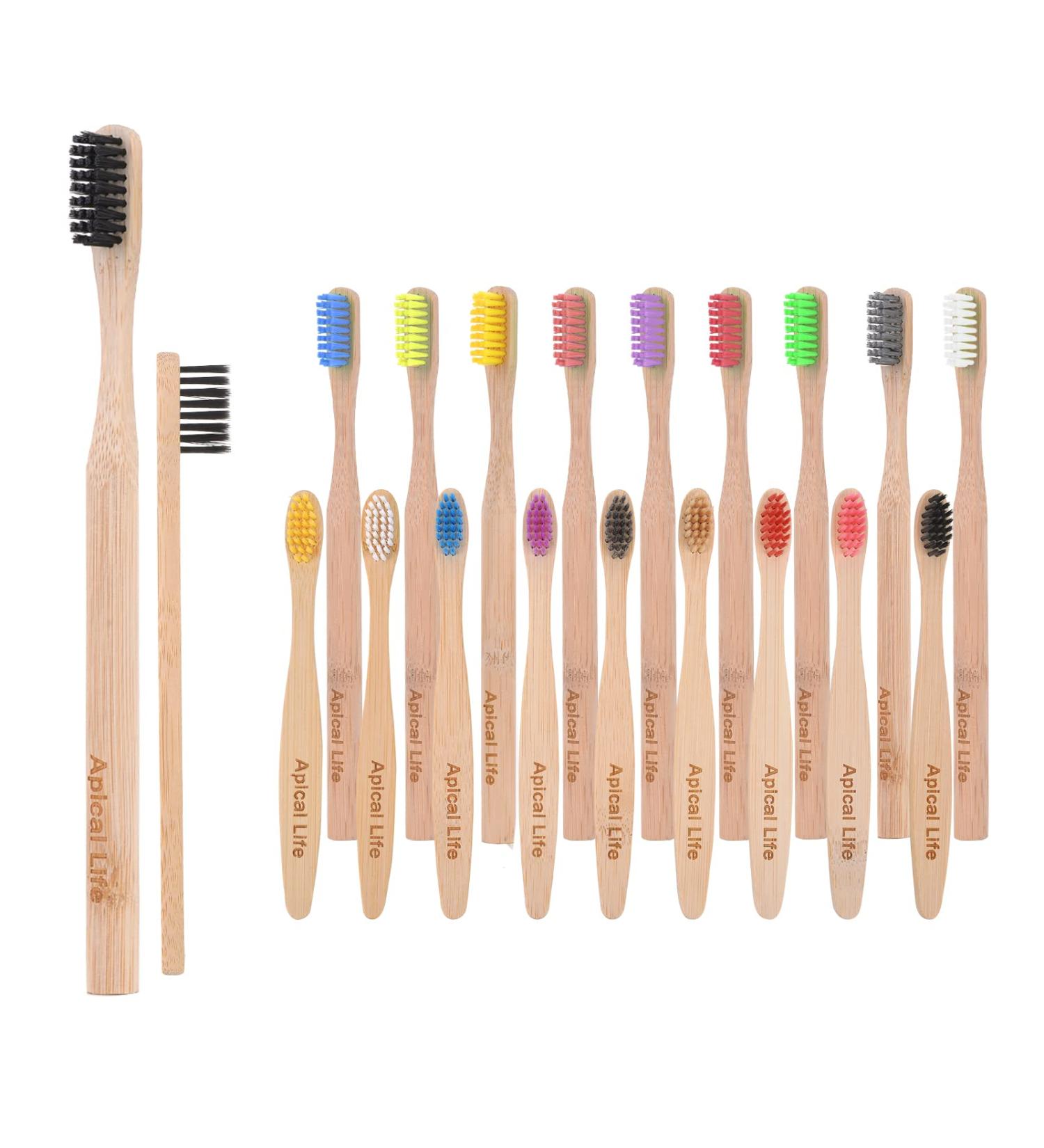 Apical Life Bamboo Toothbrush 20 Count - Biodegradable, Eco-Friendly, Organic Bamboo Charcoal, BPA Free, Medium Soft Bristles for Adults and Kids - Buy Online on GoSupps.com