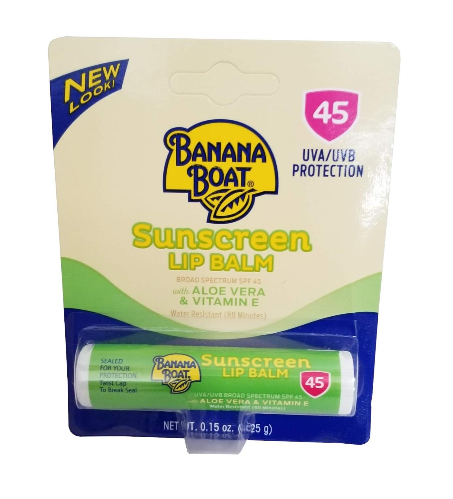 New! Banana Boat Aloe Vera with Vitamin E Sunscreen Lip Balm SPF 45 0.15 oz (Pack of 4)