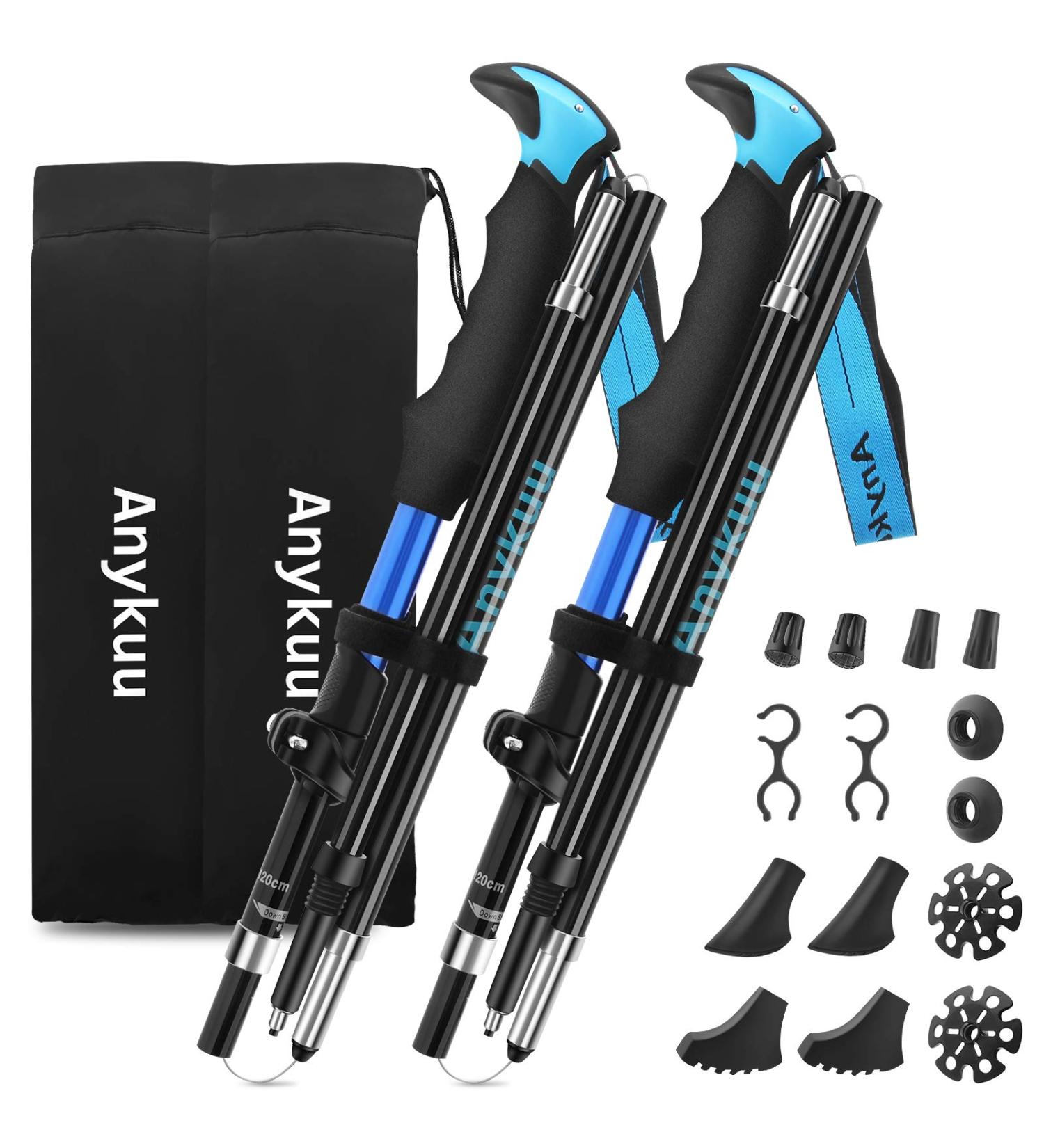 Anykuu Foldable Hiking Poles 110-130cm | Ultralight Shockproof Nordic Walking & Trekking Poles - Blue - Buy Online on GoSupps.com