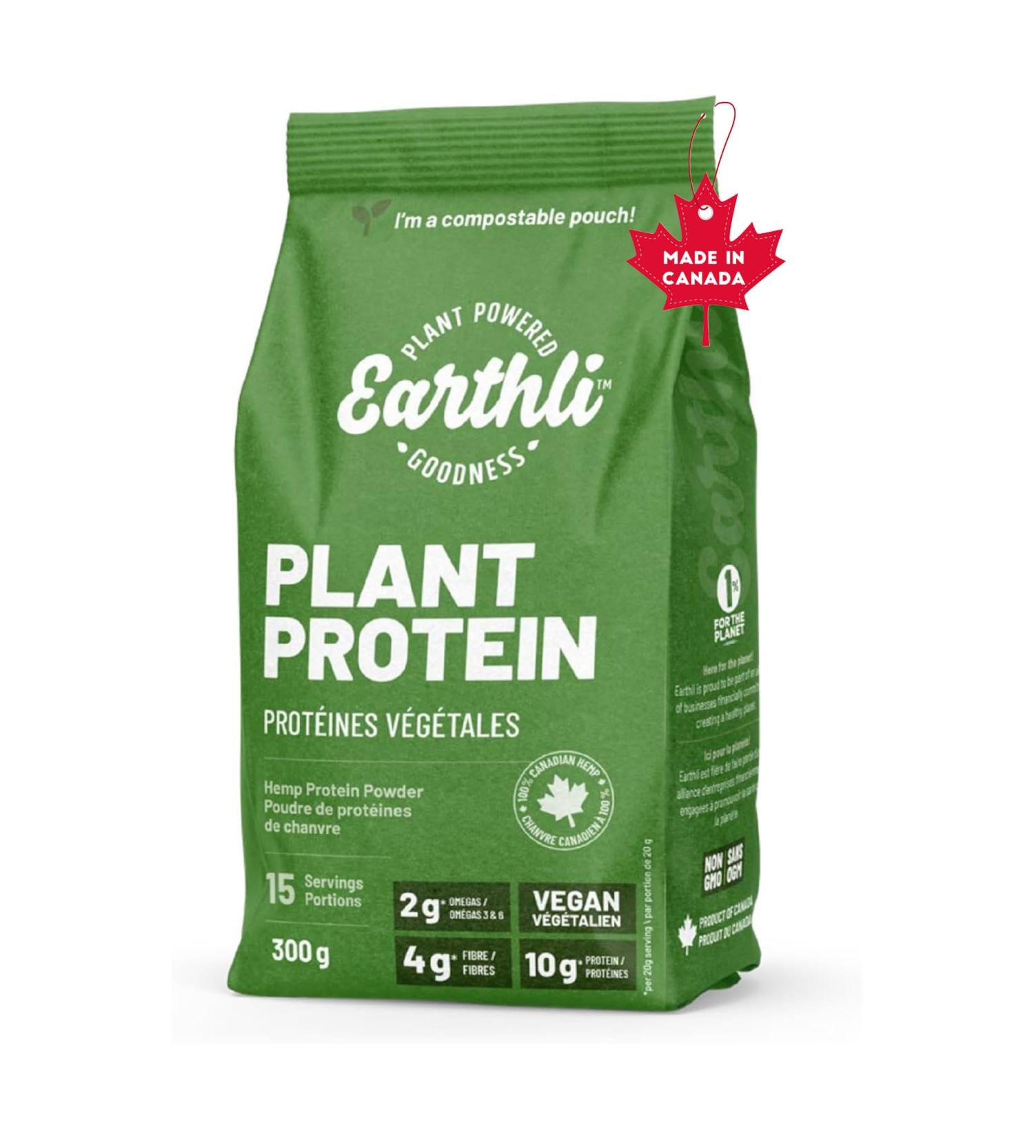 Earthli Plant Protein 300g | Hemp Based Superfood | 22g Protein & 8g Fibre | Keto Friendly Non-GMO Sodium Free | Vegan Plant-based Protein Powder 300 g (Pack of 1) - Buy Online on GoSupps.com