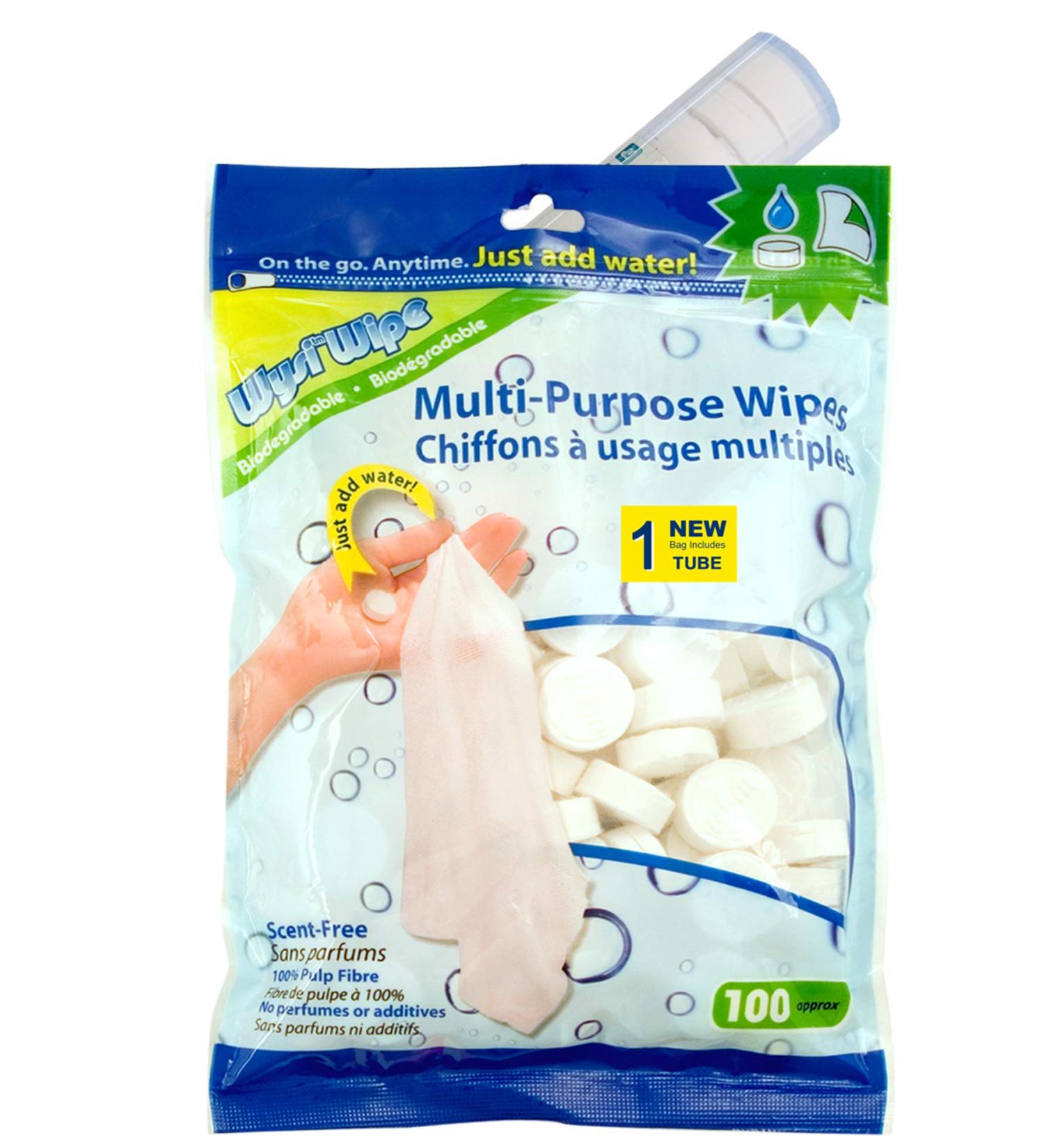 WYSI Multi-Purpose Expandable Wipes 100 Tablets with Travel Tube - Just Add Water - Buy Online on GoSupps.com