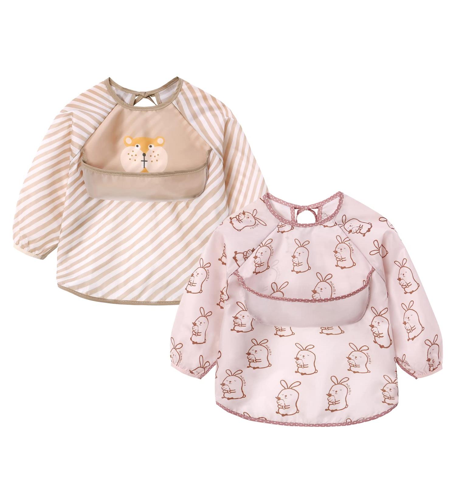 Buy 2-Piece Baby Long-Sleeve Waterproof Bib Set | Washable Soft Feeder Sleeves for Mess-Free Mealtime | International Shipping Available - Buy Online on GoSupps.com