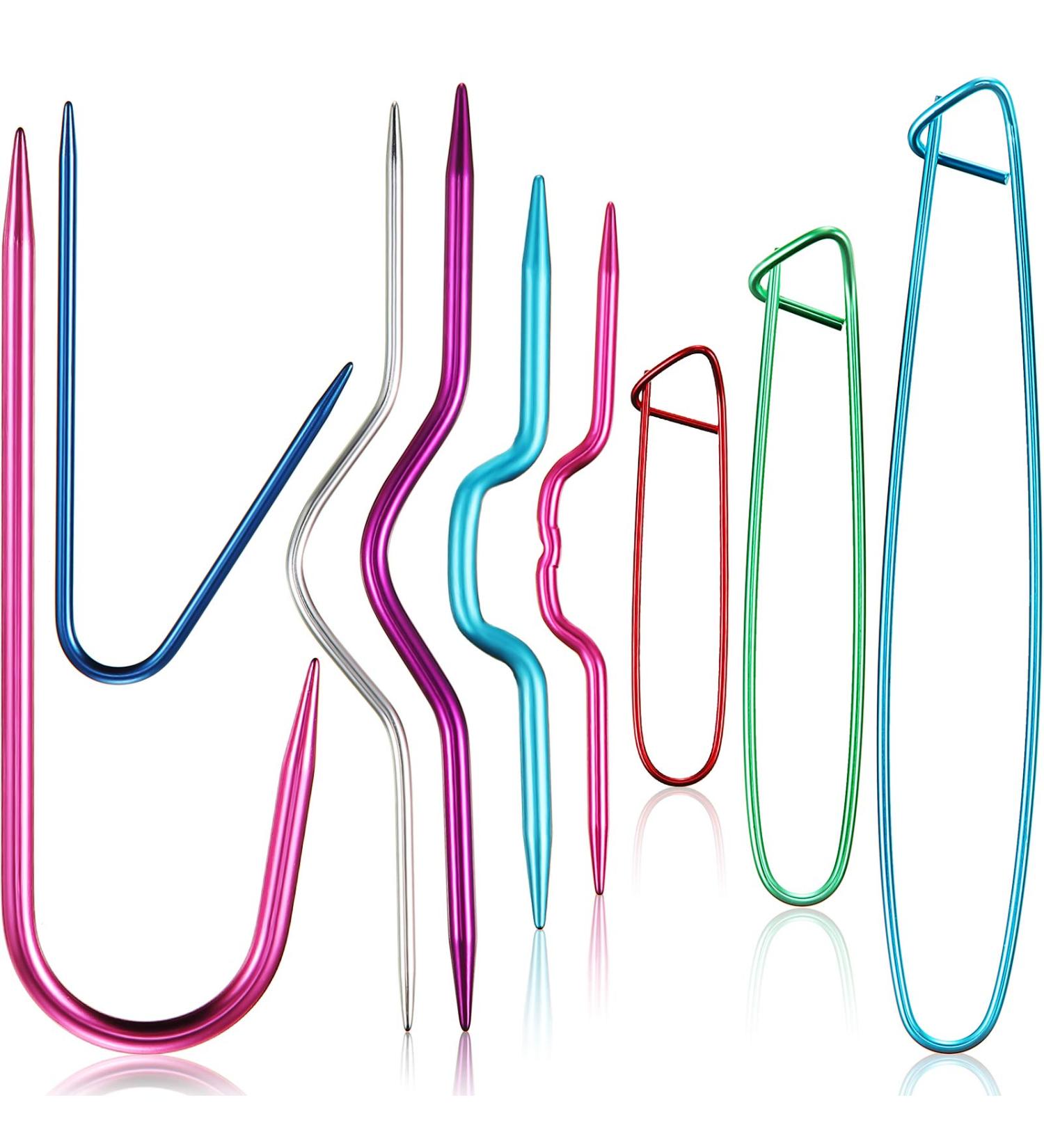 9-Piece Mixed Color Aluminum Cable Needle Stitch Holders Set for Sweater Knitting - Includes Safety Pin Brooch and Bent Tapestry Needles - Buy Online on GoSupps.com