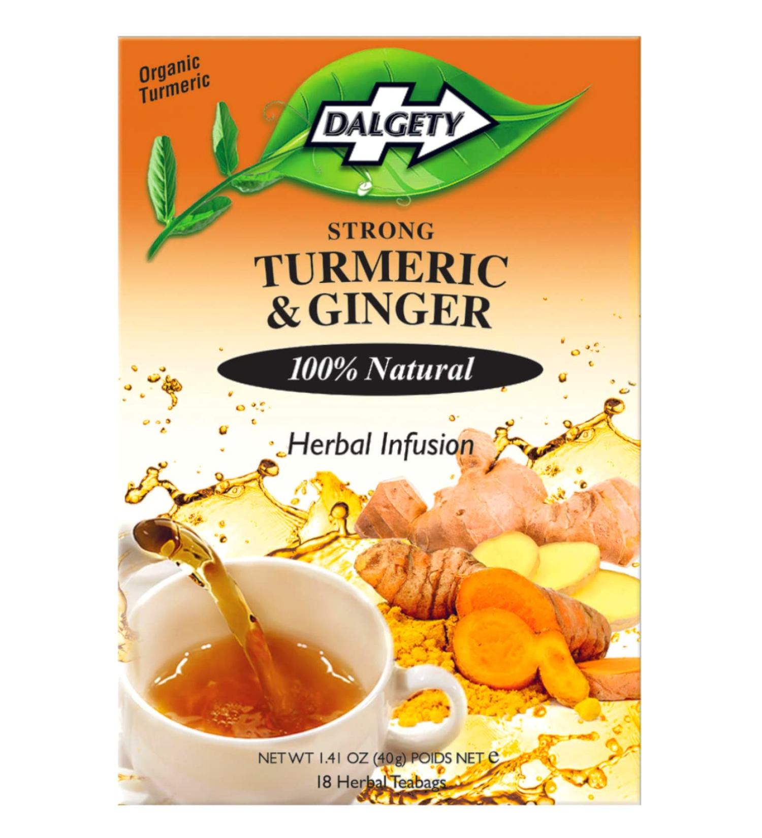 Dalgety Turmeric and Ginger Herbal Infusion 6x40g Cartons (6 Pack) 100% Natural Caffeine Free Tea (Total 108 Teabags) - Delicious and Packed with Unique Health Benefits - Buy Online on GoSupps.com