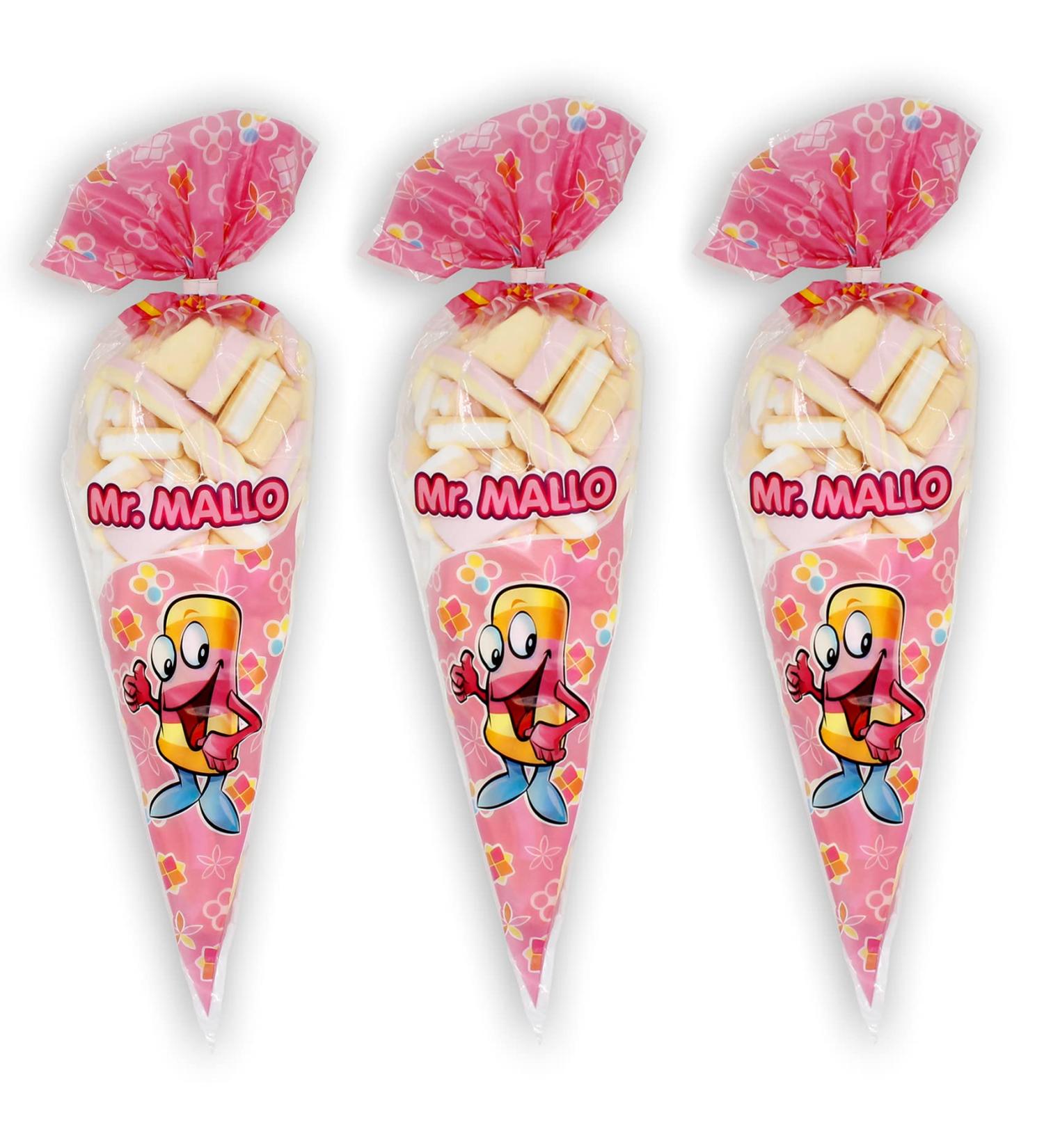 Mr. Mallo Marshmallow Pointed Bag | Colorful Foam Sugar Mix for Birthdays & Carnival Parties | Practical Clip Closure (3x250g) - Buy Online on GoSupps.com