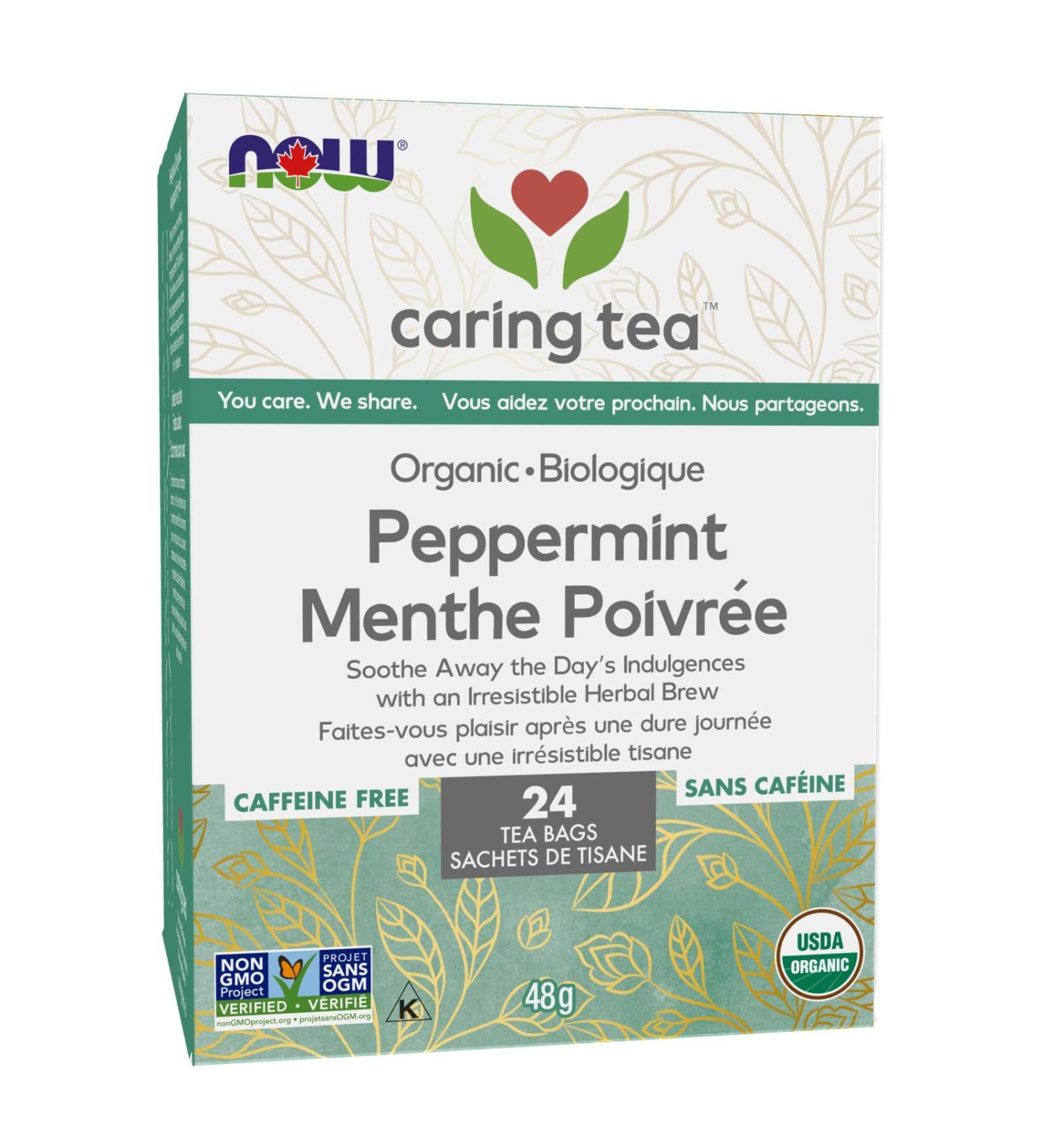 NOW Caring Tea Organic Peppermint Tea Caffeine-Free 24 Count - Buy Online on GoSupps.com