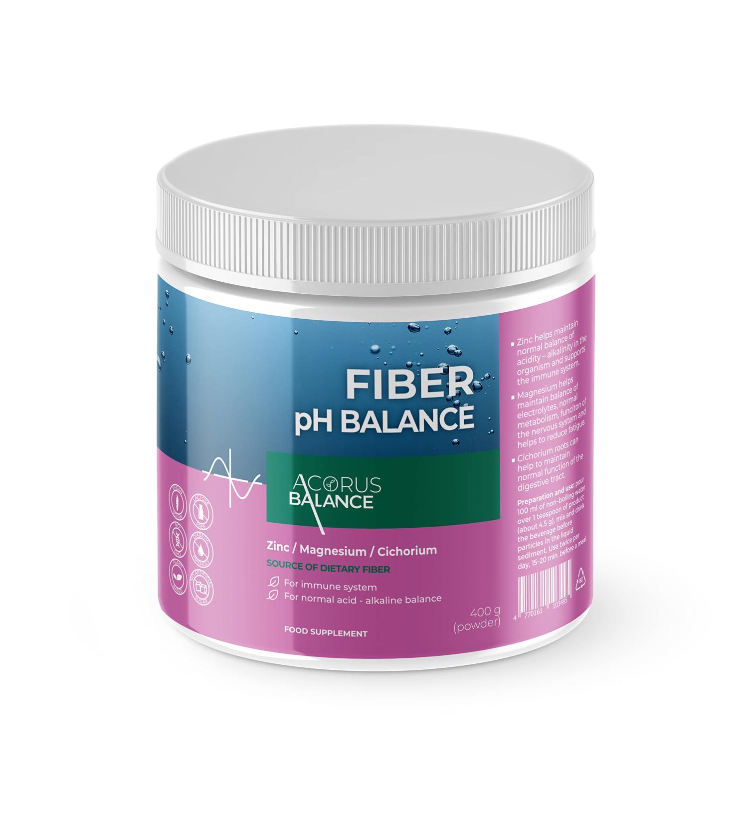 Acorus Balance pH Balance Fiber | for Normal Acid-Alkaline Balance | Source of Fiber | Zinc Magnesium Cichorium | Powder Supplement | Vegan Friendly No Added Sugar | Food Supplement | 400g