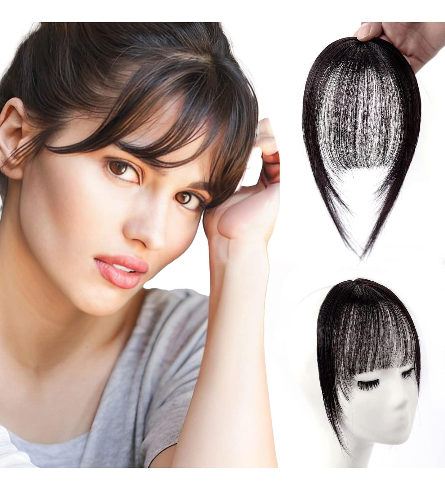 Clip In Bangs Hair Extensions 100% Real Human Hair - Natural Black Wispy Bangs (8g) - Buy Online on GoSupps.com
