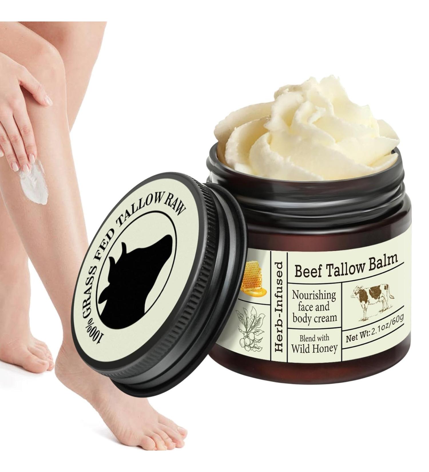  Mimoqk Tallow Face Moisturizer 50g Beef Tallow Cream Organic Hydrating Balm Enriched with Wild Honey Nourishing for Dry & Tight Skin Face & Body Use - Buy Online on GoSupps.com