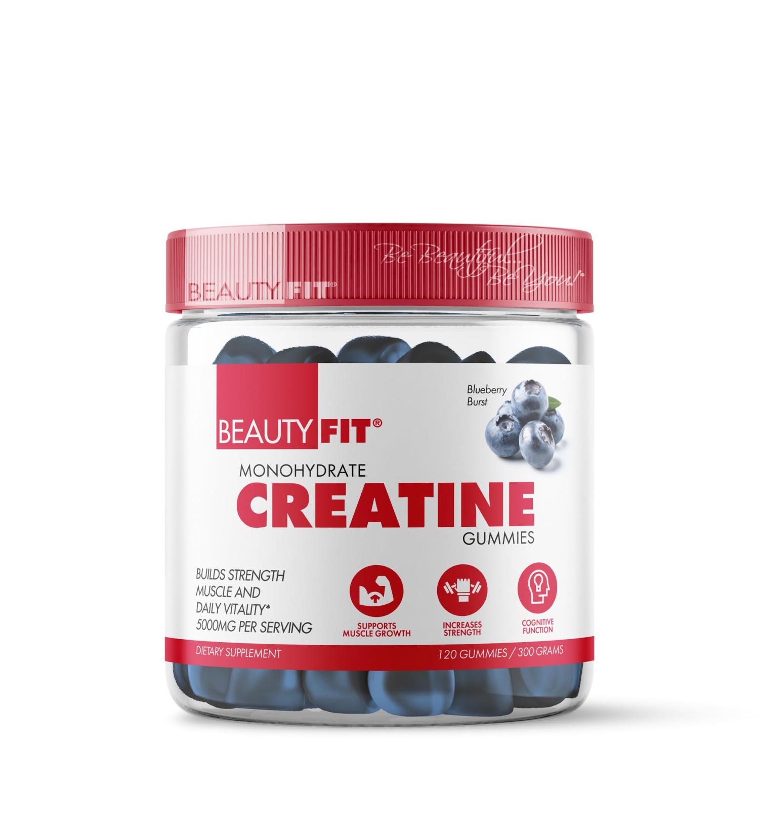BeautyFit Creatine Monohydrate Gummies Blueberry Burst Flavor 5000mg per Serving 120 Count