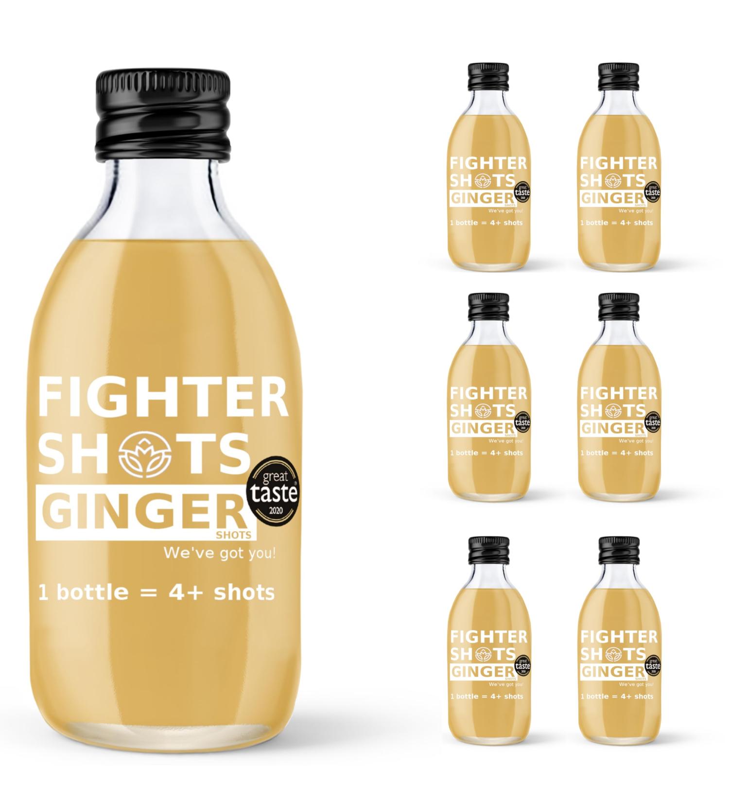Fighter Shots Ginger Dosing Bottles (6x250ml/24+ Shots) | Immune Support & Energy Boost | 100% Natural Fresh Ginger Shots - Buy Online on GoSupps.com