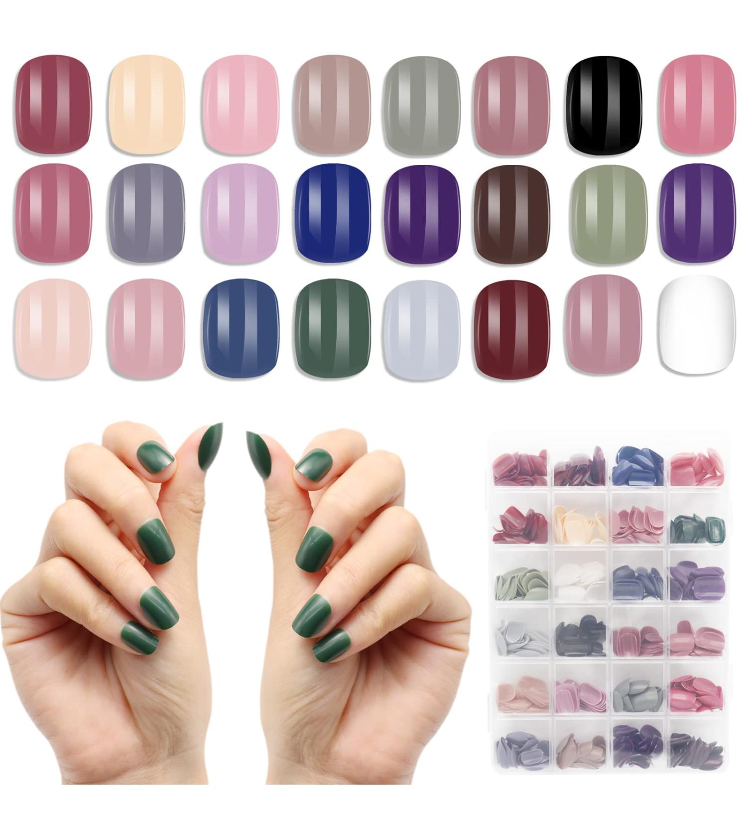 576Pcs 24Sets Short Press on Nails | Colorful Solid Short Fake Nails for Women - Nail Salon Art DIY - Buy Online on GoSupps.com
