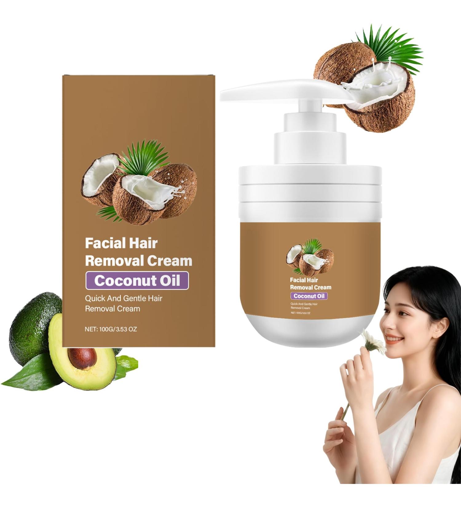  Raevior Facial Hair Removal Cream with Coconut Oil Gentle Hair Removal Cream for Upper Lip and Chin Removes Hair Without Irritation Soothing Care for Sensitive Skin Women and Men (1pc) - Buy Online on GoSupps.com