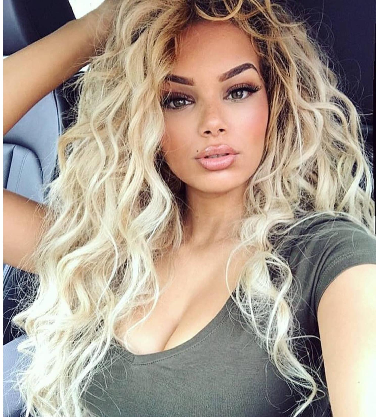 Fencca Ombre Platinum Blonde Long Curly Wavy Wig for Women - Heat Resistant Synthetic Hair for Daily & Party Use - Buy Online on GoSupps.com