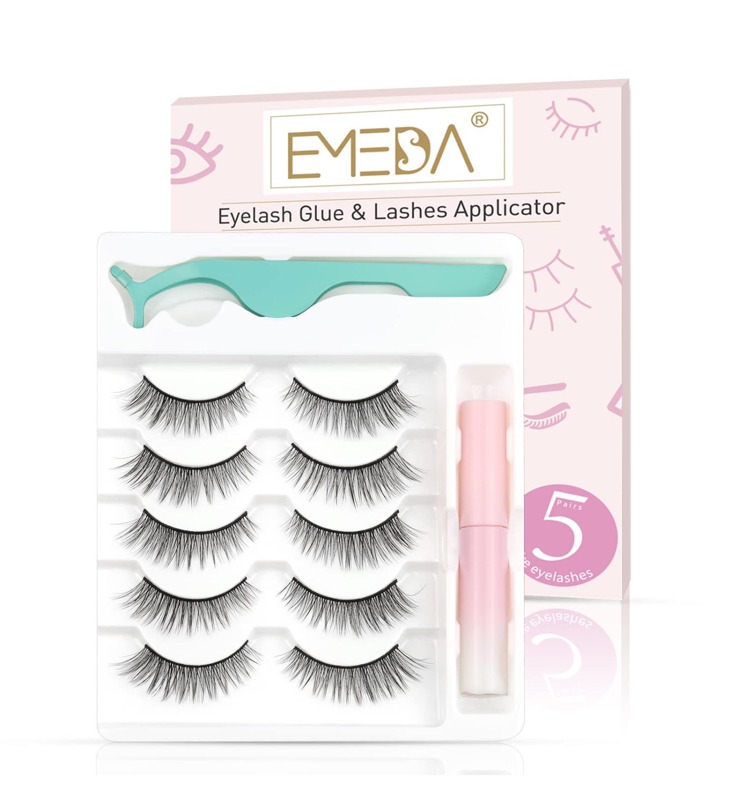 EMEDA 5 Pair Natural False Lashes Kit with Glue, Tweezers & Applicator - 3D Short Strip Fake Lashes for Natural Look - Natural 06 - Buy Online on GoSupps.com