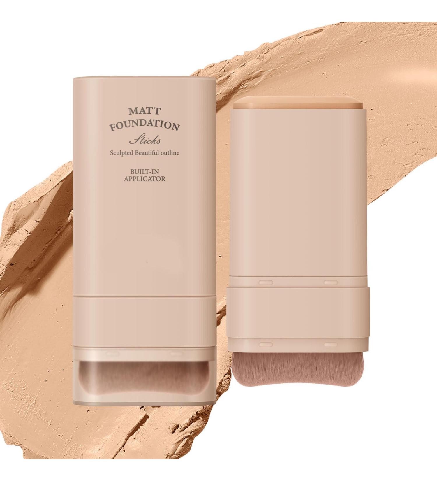 EONFAVE 2-in-1 matte cream and stick foundation waterproof and long-lasting coverage moisturizing pen with brush foundation stick (01# 20 g)