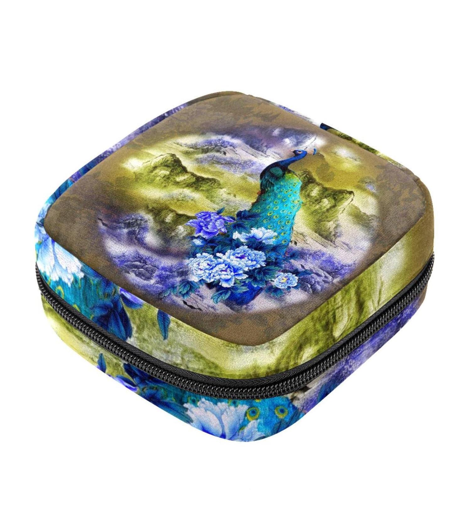 Buy Stylish Menstrual Bag with Zipper for Women & Girls - Peacock and Peony Design | International Shipping - Buy Online on GoSupps.com