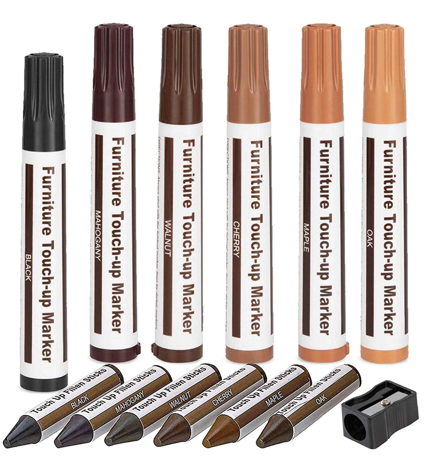 Boxgear Furniture Markers Touch Up - Set of 13 Wood Furniture Repair Kit - Wood Markers Pen and Wax Sticks Crayons with Sharpener for Stains  Scratches  Floors  Carpenters  Cover-Ups  Molding Repair Black - Buy Online on GoSupps.com