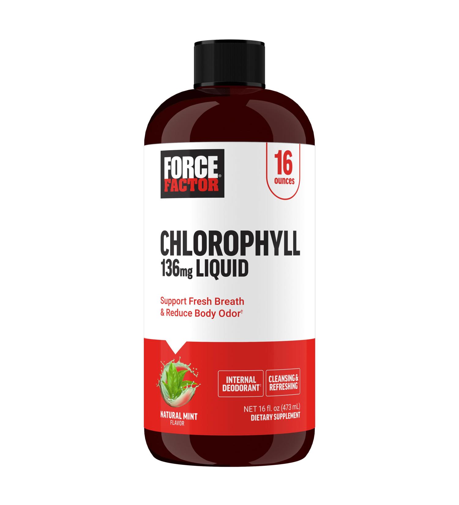 FORCE FACTOR Chlorophyll Liquid Body Deodorizing Supplement Freshens Breath and Body Naturally Made with No Artificial Sweeteners or Colors Non-GMO Natural Mint Flavor 16 oz. - Buy Online on GoSupps.com