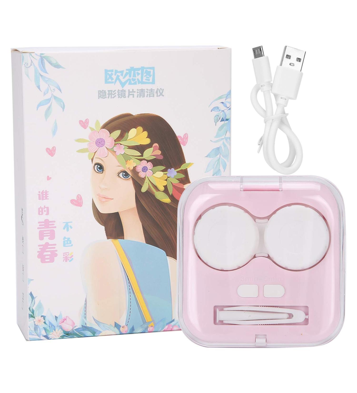 Automatic Contact Lens Washing System Ultrasound Technology Travel Set with Mirror & Tweezers Pink Perfect for Everyday Outdoor Use - Buy Online on GoSupps.com