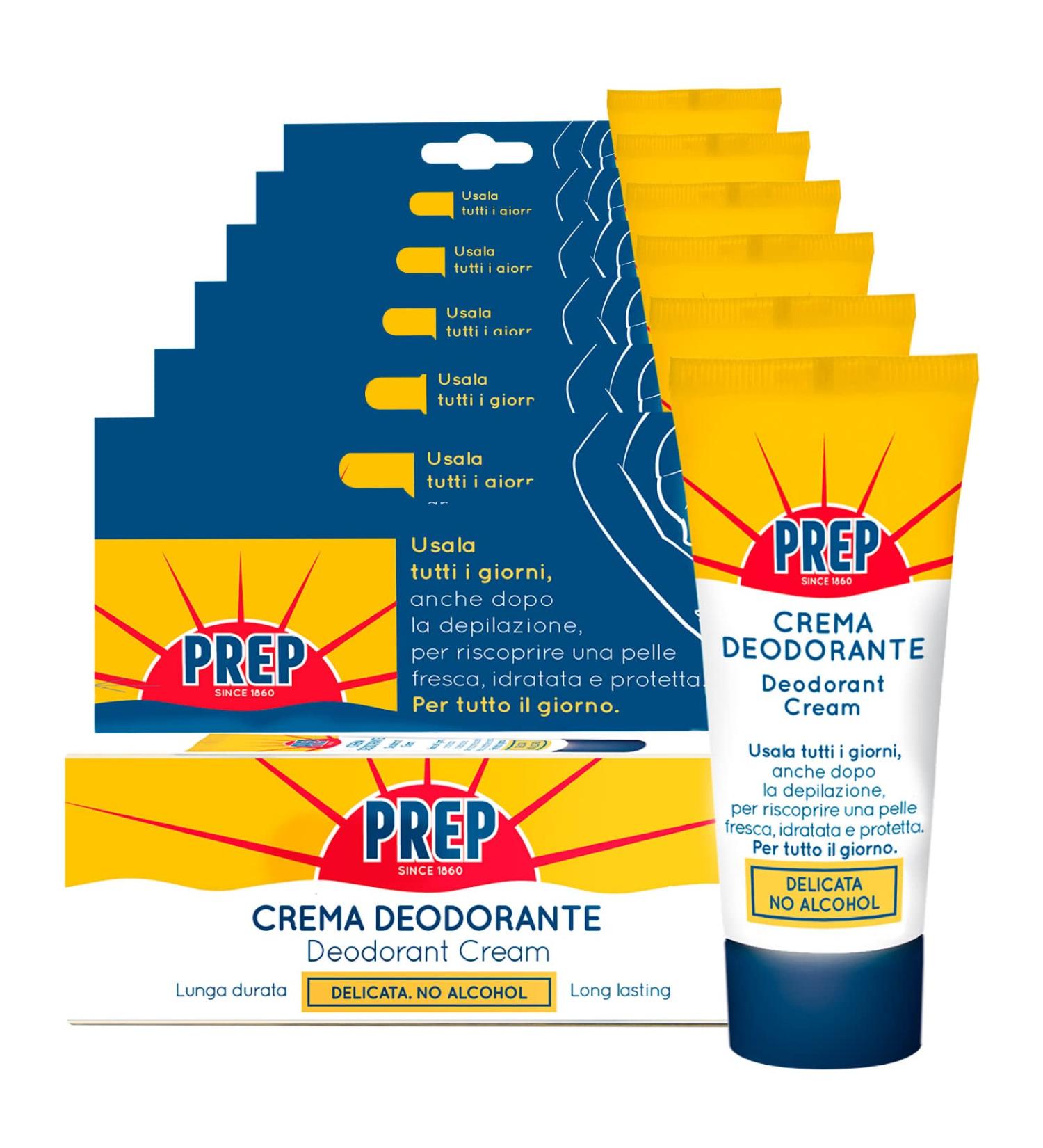 PREP 6 x Preparatory Cream for All Skin Types Alcohol-free Antiperspirant Everyday Delicate Fragrance Long Lasting Fresh Feel - 6 x 35ml Bottles