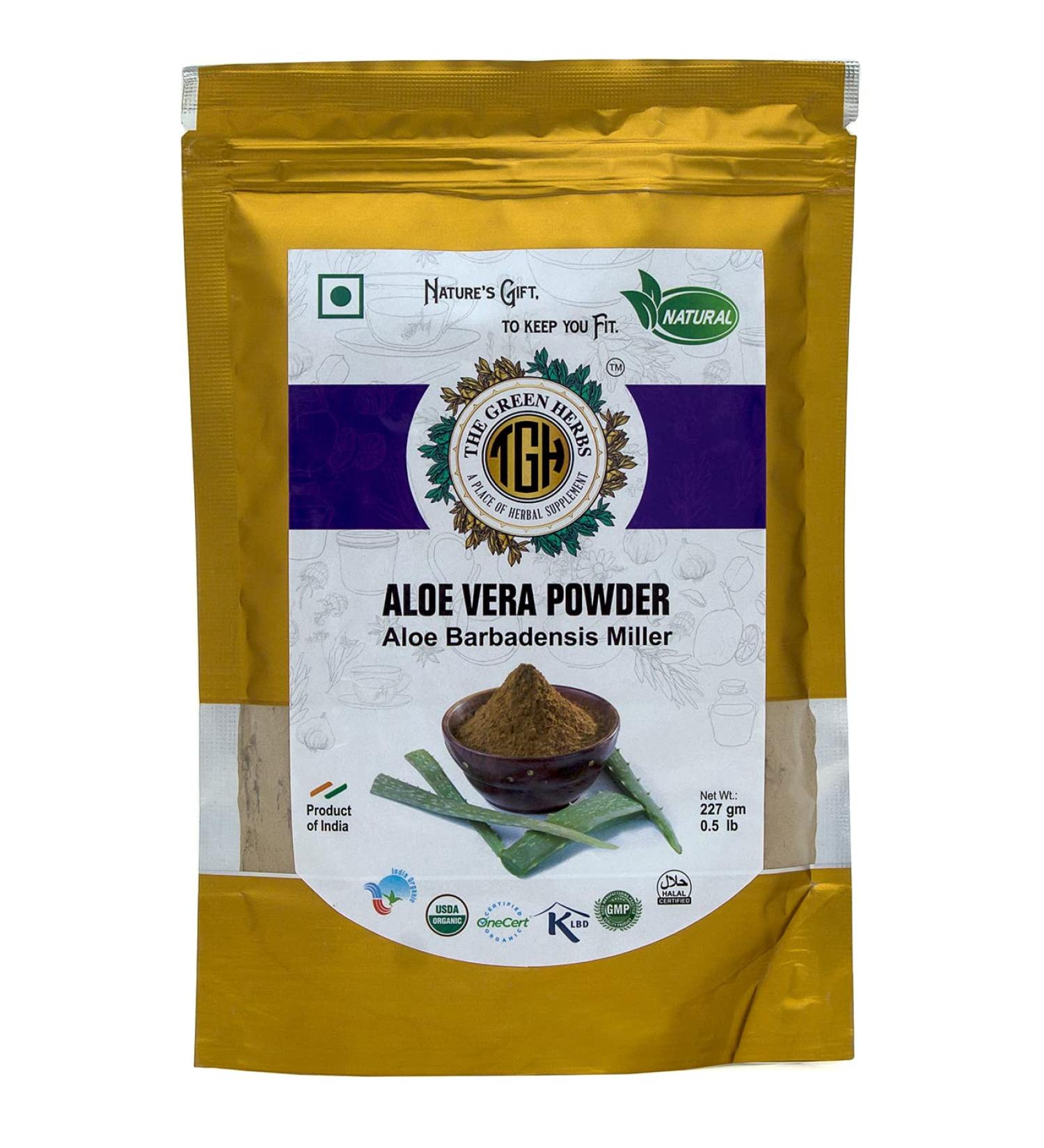 Buy Green Herbs Aloe Vera Leaf Powder 227g - Natural Chemical-Free Herbal Powder - Organic Aloe Barbadensis Miller for International Shipping - Buy Online on GoSupps.com