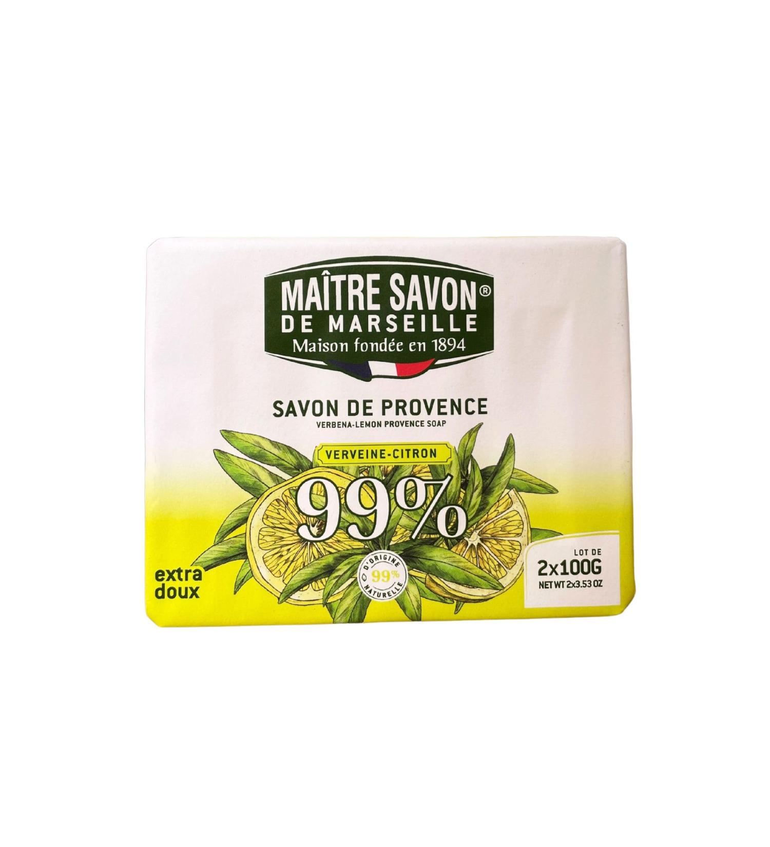  MAITRE SAVON DE MARSEILLE Master Marseille Soap - Provence Soap with Verbena and Lemon - Extra Mild - 2 x 100g - 99% Natural Ingredients - Body & Hands - Buy Online on GoSupps.com