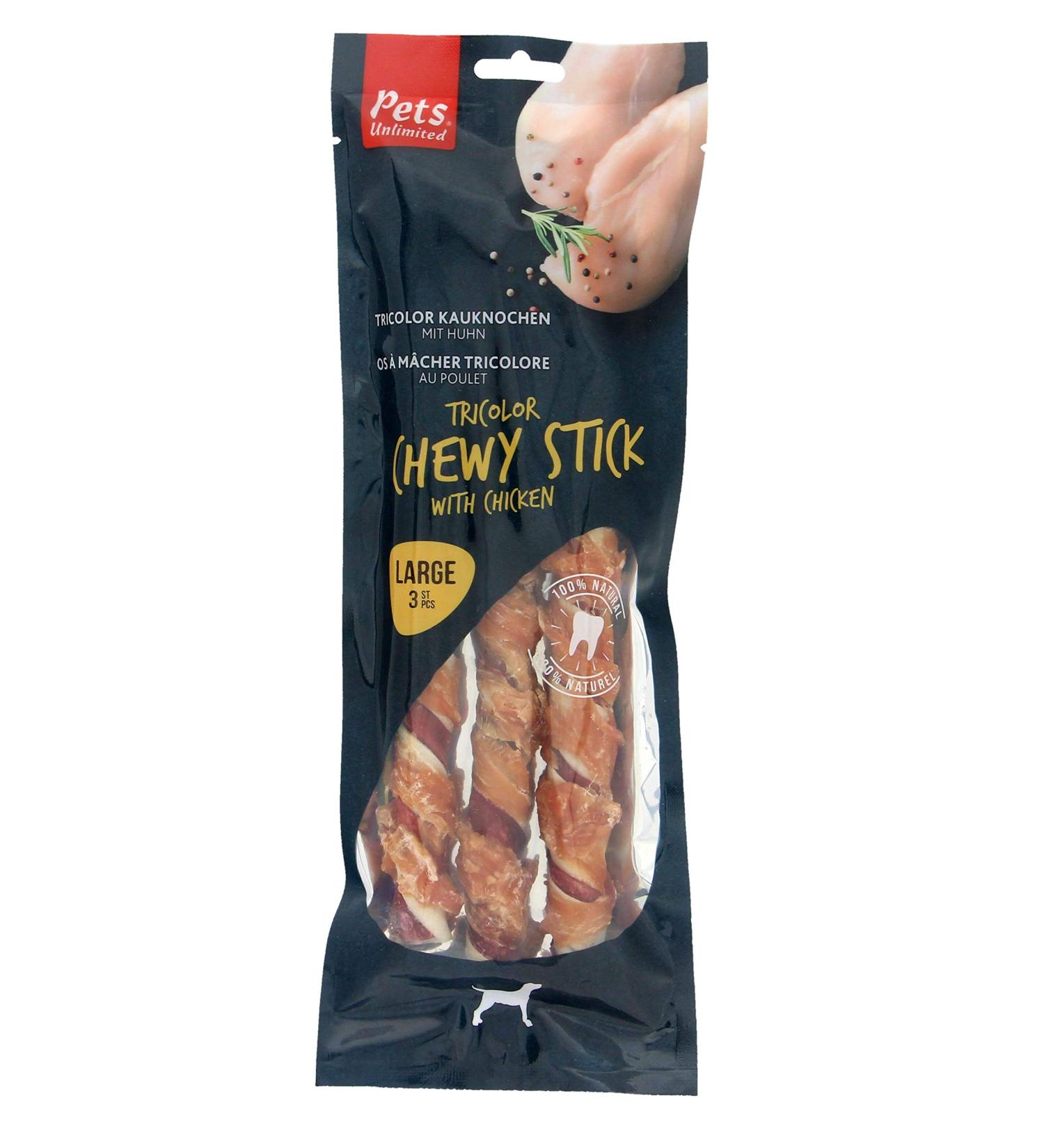 Buy Pets Unlimited Tricolor Chew Sticks with Chicken - Large | Premium Dog Treats for Healthy Chewing - International Shipping Available - Buy Online on GoSupps.com