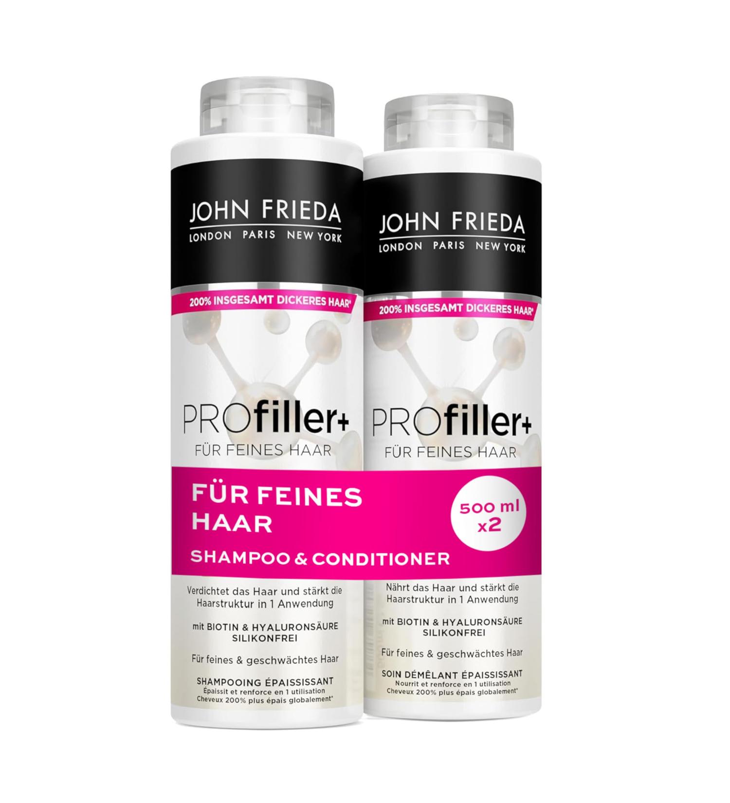 John Frieda Profiller+ Shampoing/apr s-shampoing Contenu : 1 shampoing 500 ml et 1 apr s-shampoing 500 ml Pour cheveux fins - Buy Online on GoSupps.com