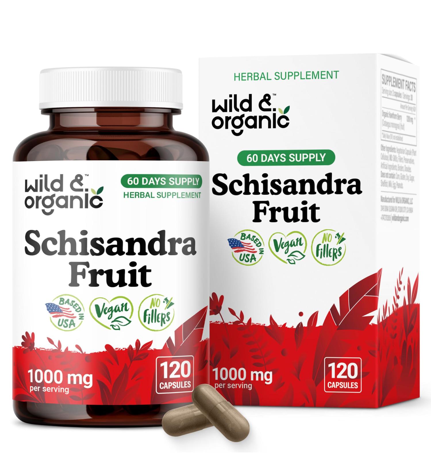 Wild & Organic Schisandra Berry Capsules 1000 mg - Mood & Relaxation Support - Schisandra Powder Extract Supplement - Vegan No Fillers Non-GMO - 120 Count 120 Count (Pack of 1) - Buy Online on GoSupps.com