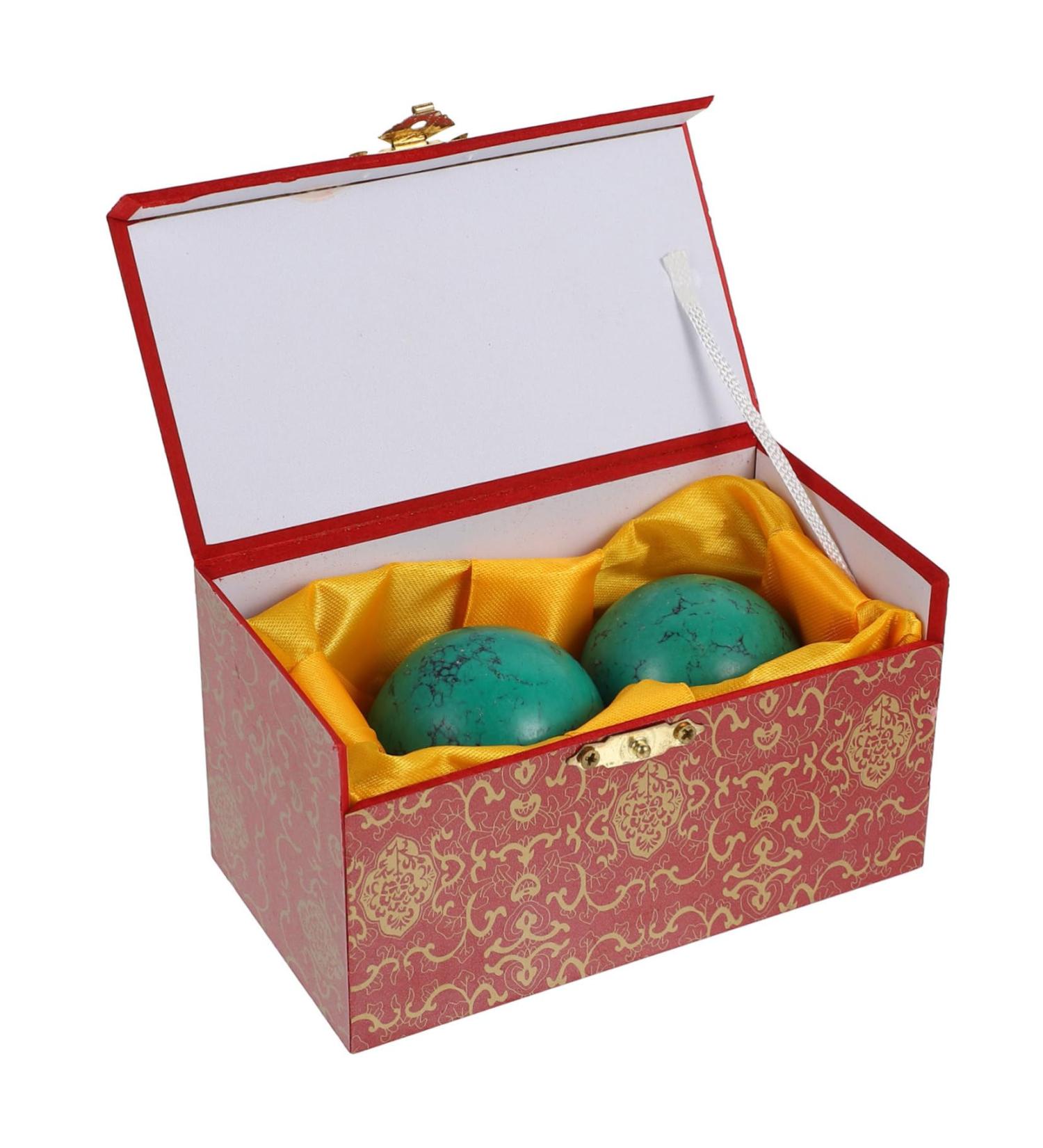 Buy Tovinanna 2st Turker Handball Balls - Chinese Massage Turquoise Gift Balls | Green Gemstone Fitness & Relaxation Baoding Wooden - Buy Online on GoSupps.com