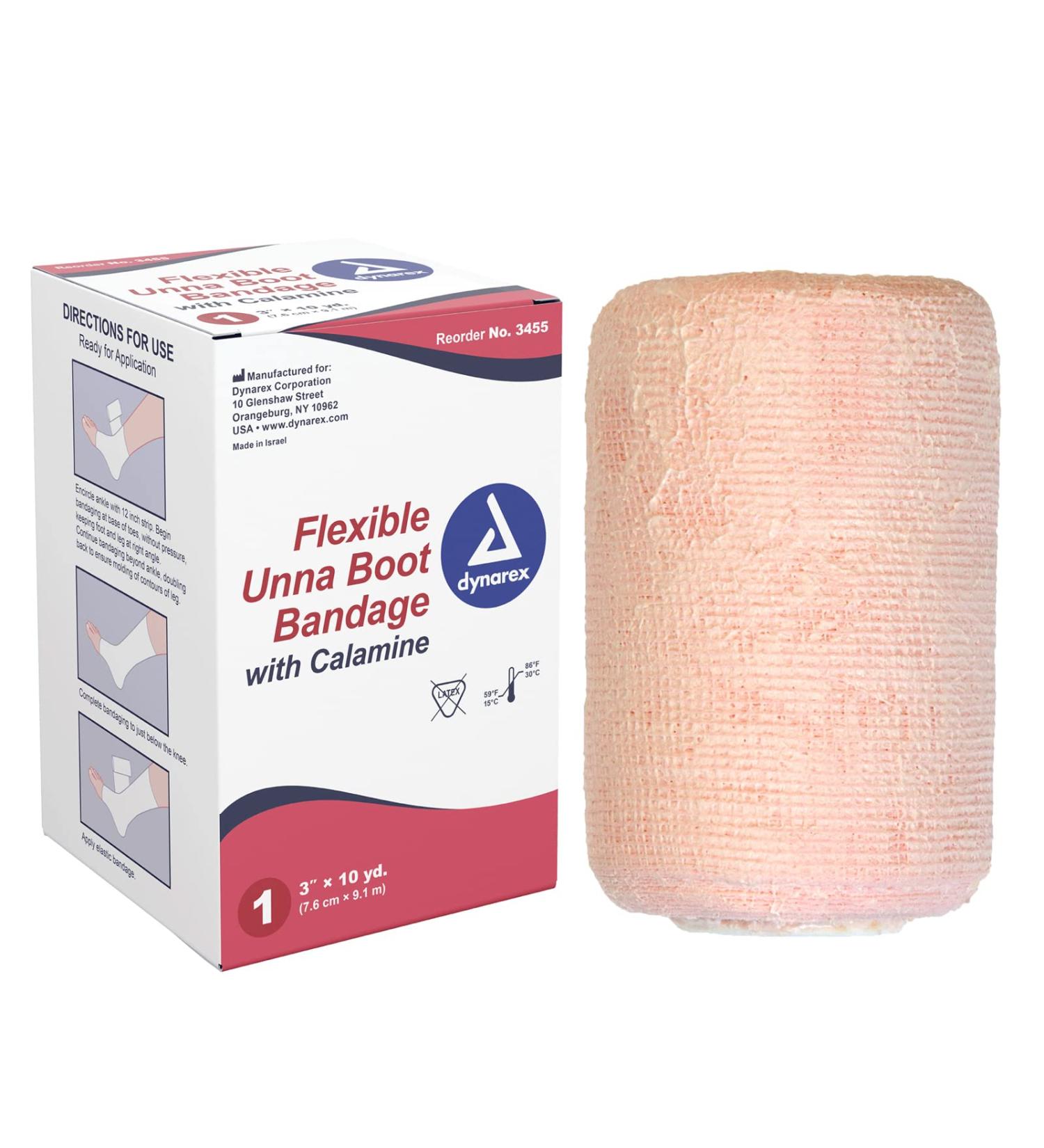 Dynarex Unna Boot Bandage - Customized Compression for Leg Ulcers - Calamine Treatment - Soft Cast - 3x10 yds - 1 Pack - Buy Online on GoSupps.com