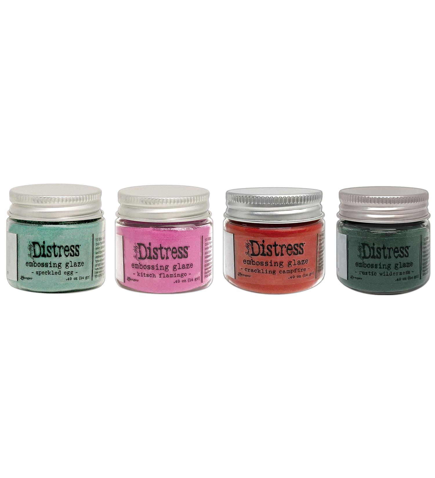 Tim Holtz Distress Embossing Glazes Bundle - Speckled Egg, Kitsch Flamingo, Crackling Campfire, Rustic Wilderness | 4 Item Set - Buy Online on GoSupps.com