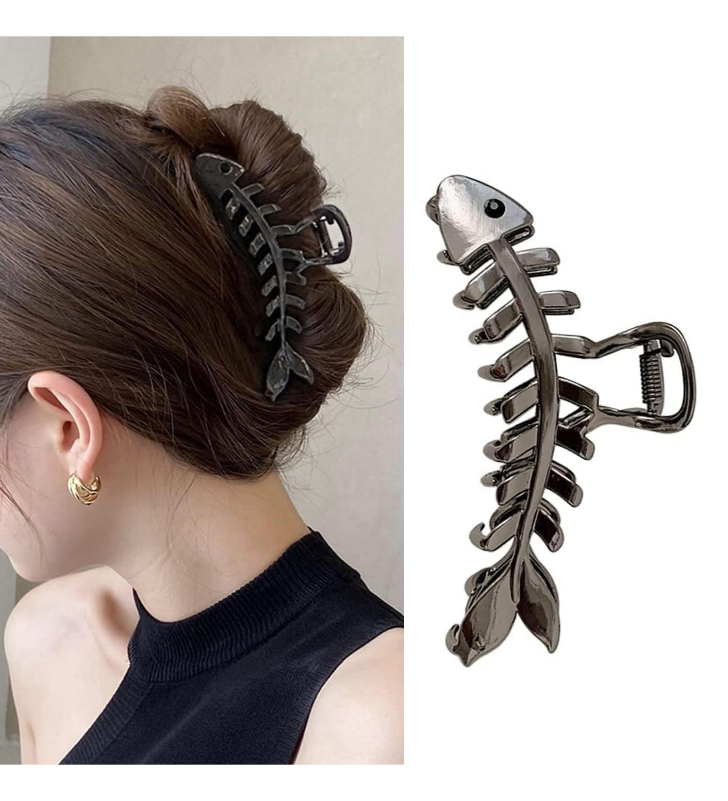 Gunmetal Fishbone Metal Hair Claw Clip - Elegant, Strong Hold for Thick/Thin Hair - Stylish Accessory for Women - Large Size - Buy Online on GoSupps.com