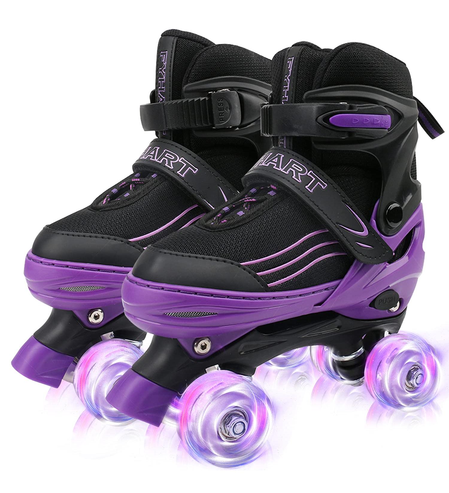 HXWY Kids Roller Skates | Adjustable 4 Sizes | Light Up Wheels | Black Purple | Outdoor Indoor Sports | Medium - Big Kid (1-4) - Buy Online on GoSupps.com