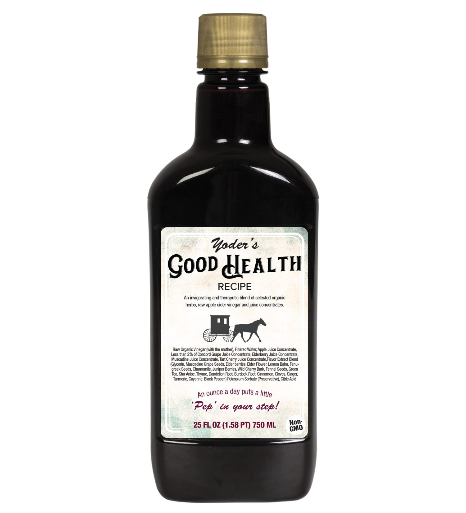 Yoders Good Health Recipe Apple Cider Vinegar Liquid Complex, 25 oz., Amish Harvest Herbal Tonic with Elderberry Juice, Organic Wildcrafted Herbs, Raw Detoxifying Antioxidants