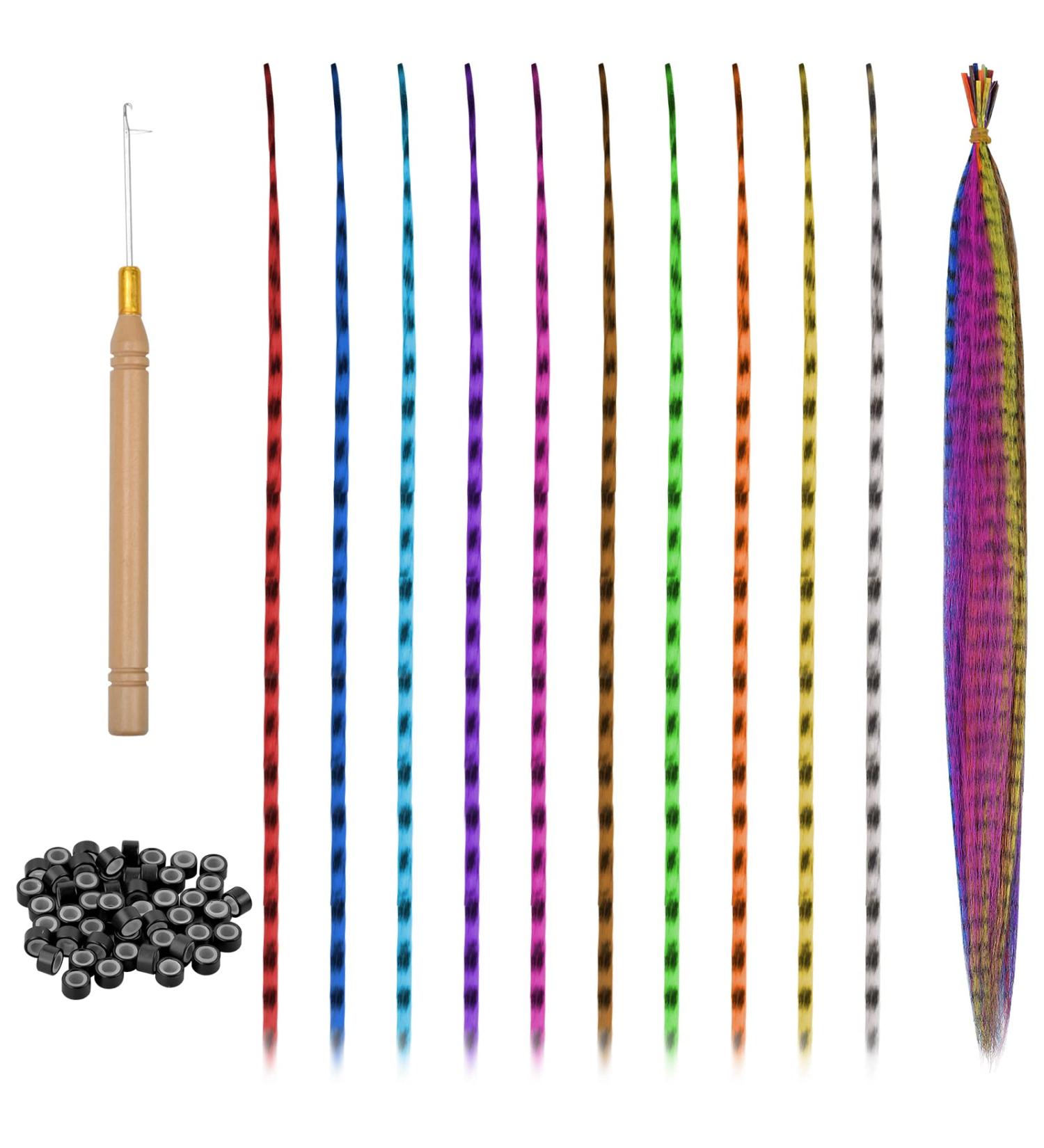 20Pcs Colored Feather Hair Extensions Kit for Girls & Women - Colorful Synthetic Hairpieces with Micro Beads & Crochet Hook - Buy Online on GoSupps.com