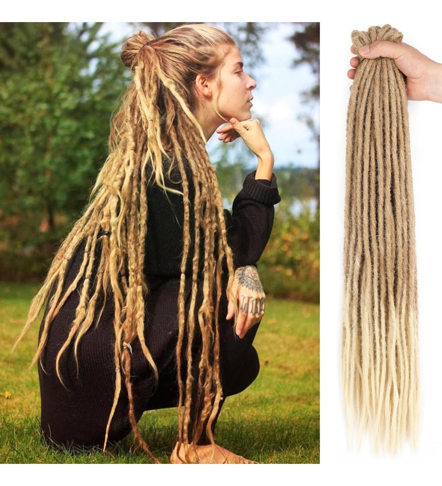 Leeven 24 Inch Ombre Blonde Double Ended Dreadlock Extension - 10 Strands Synthetic Handmade Dreads Hair Extensions - Buy Online on GoSupps.com