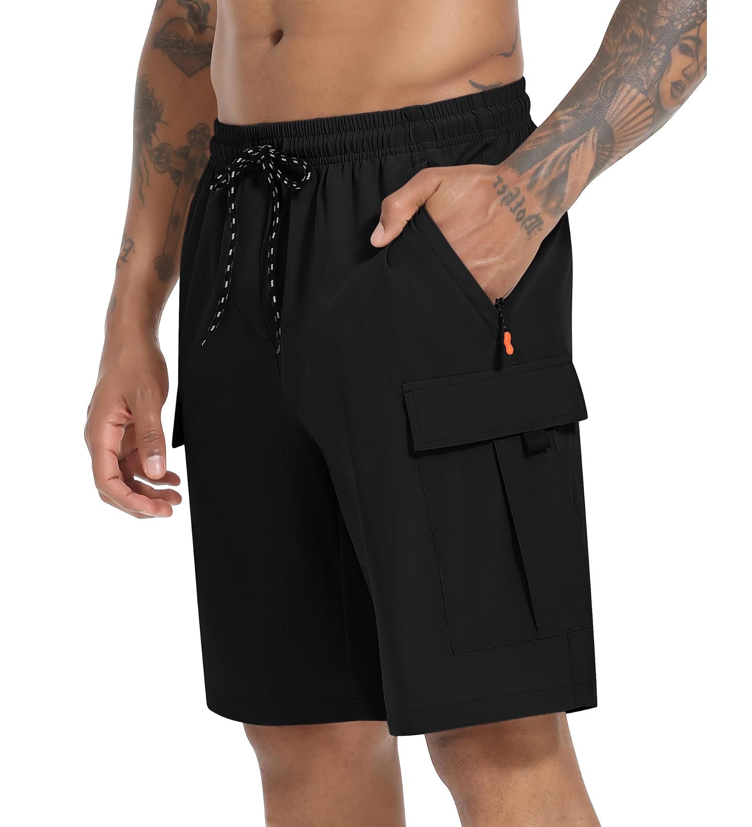Lazyday Men's Stretch Cargo Shorts - Quick Dry Outdoor Sports Pants for Running & Hiking - 5 Pocket Black XL Summer Trousers - Buy Online on GoSupps.com