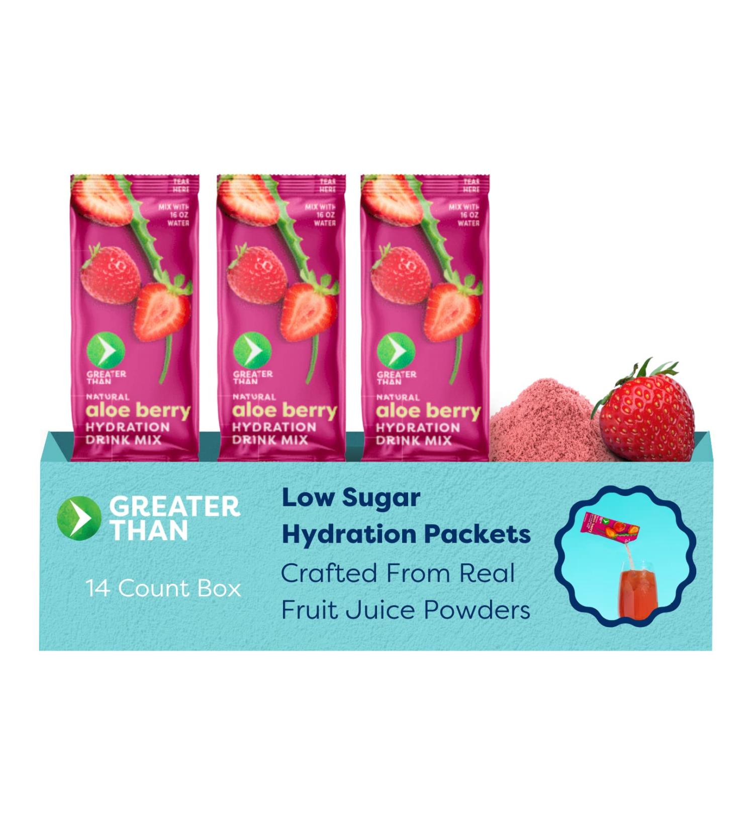 Greater Than Electrolyte Powder Packets - Hydration Drink Mix with Organic Coconut Water & Strawberry Juice - Electrolytes Supplement, No Sugar, Gluten Free - 14 Pack - Buy Online on GoSupps.com