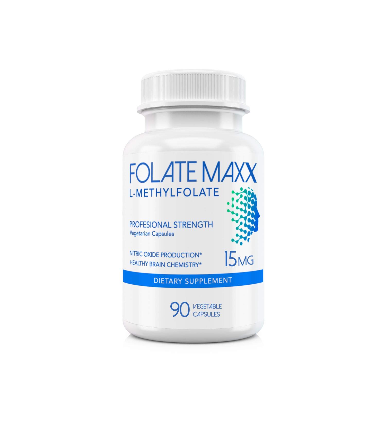 FolateMaxx L-Methylfolate 15mg 90 Capsules - Non-GMO Active Folate 5-MTHF - 90 Count Pack - High Strength Methyl Folate Supplement - Buy Online on GoSupps.com